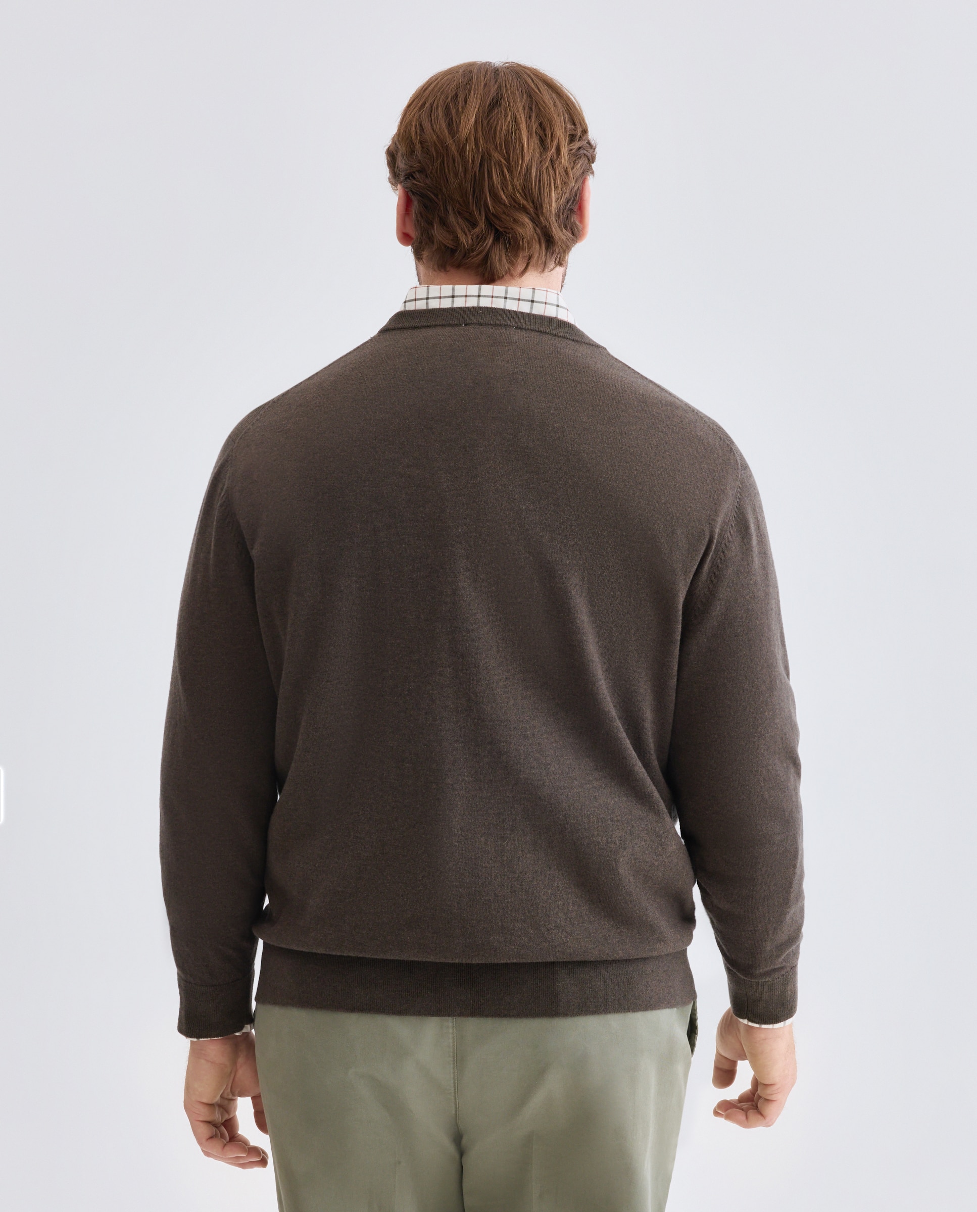Jersey de hombre de cuello redondo liso algodón merino tallas grandes - Emidio Tucci - Marrón Marrón-3