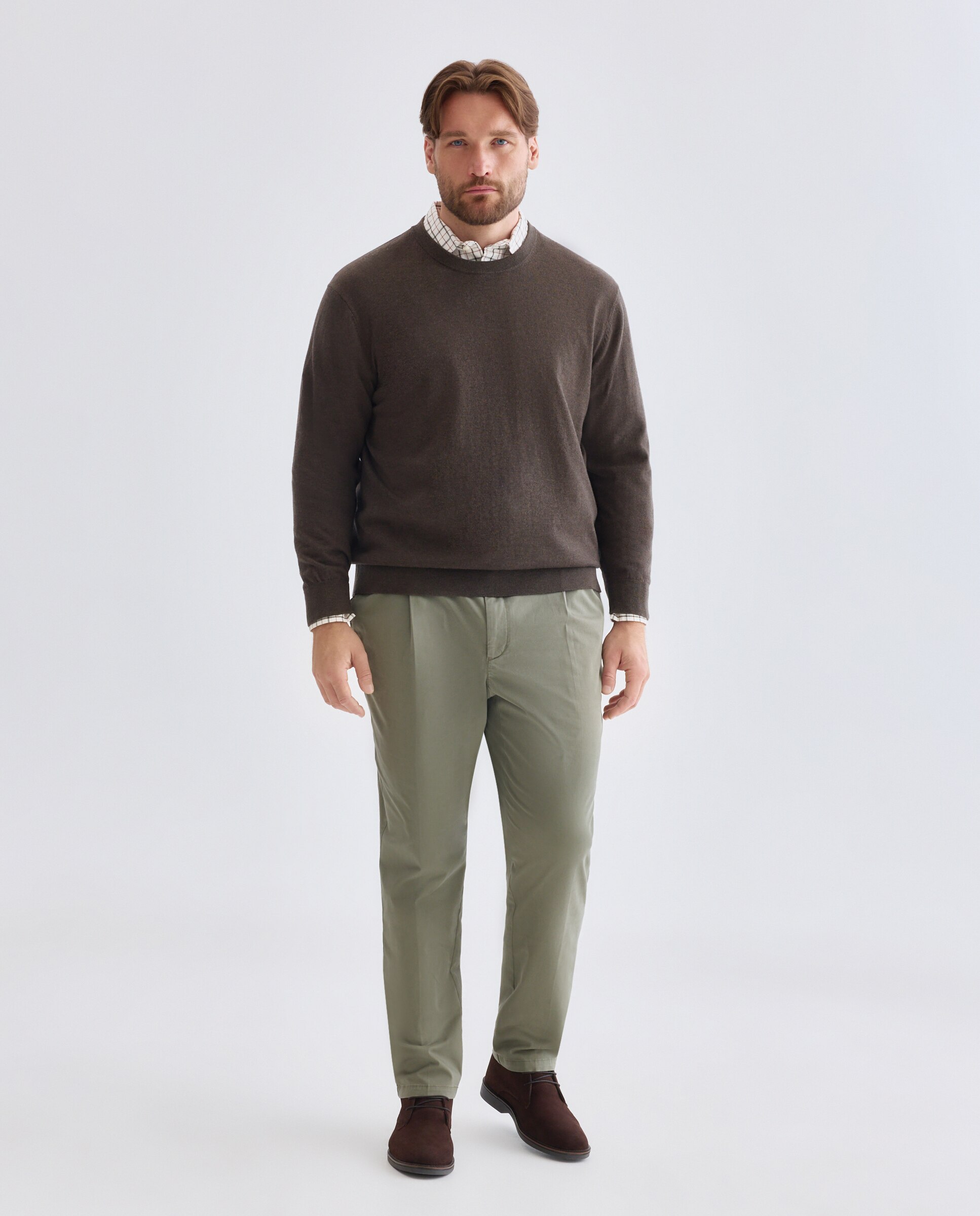 Jersey de hombre de cuello redondo liso algodón merino tallas grandes - Emidio Tucci - Marrón Marrón-4
