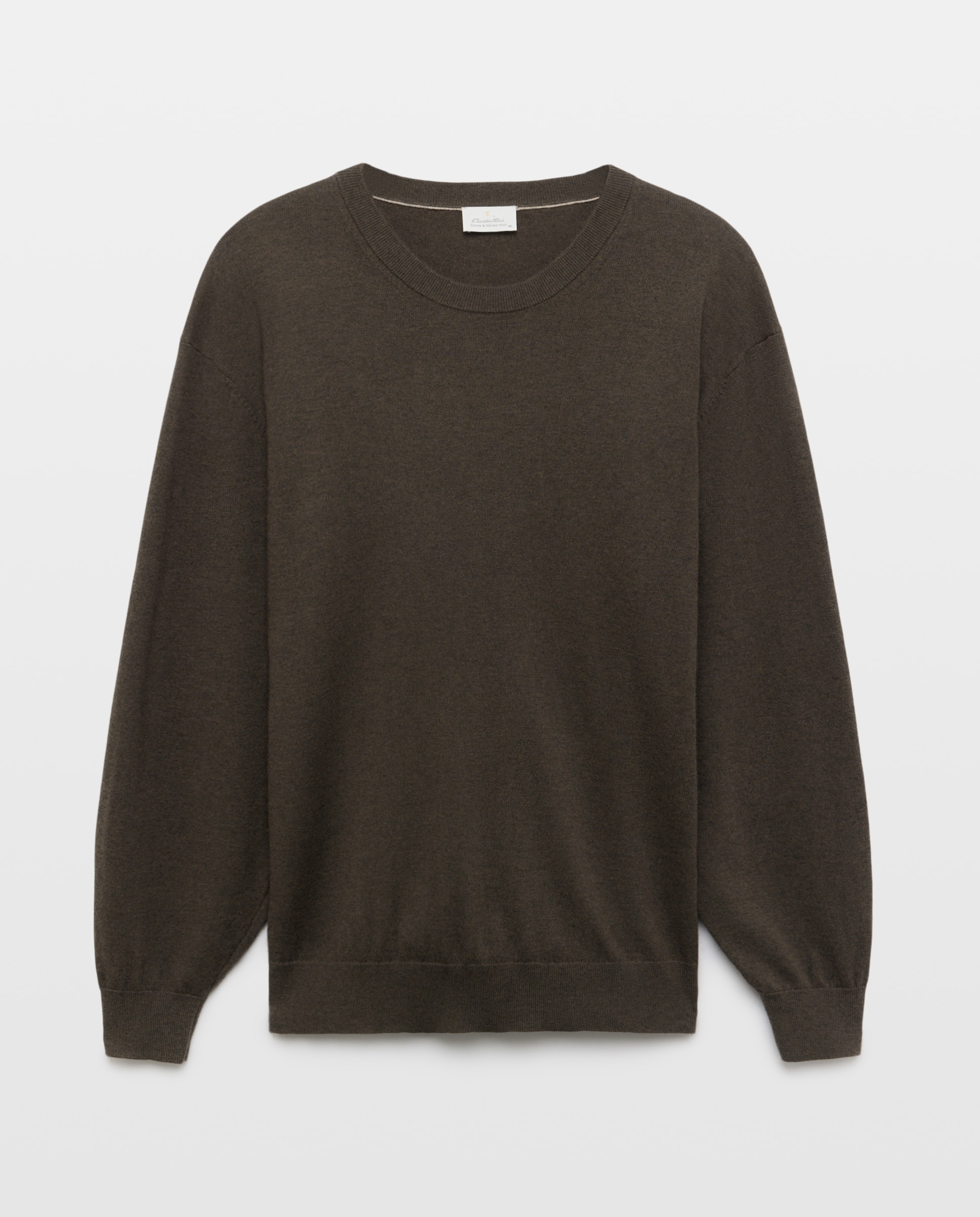 Jersey de hombre de cuello redondo liso algodón merino tallas grandes - Emidio Tucci - Marrón Marrón-5