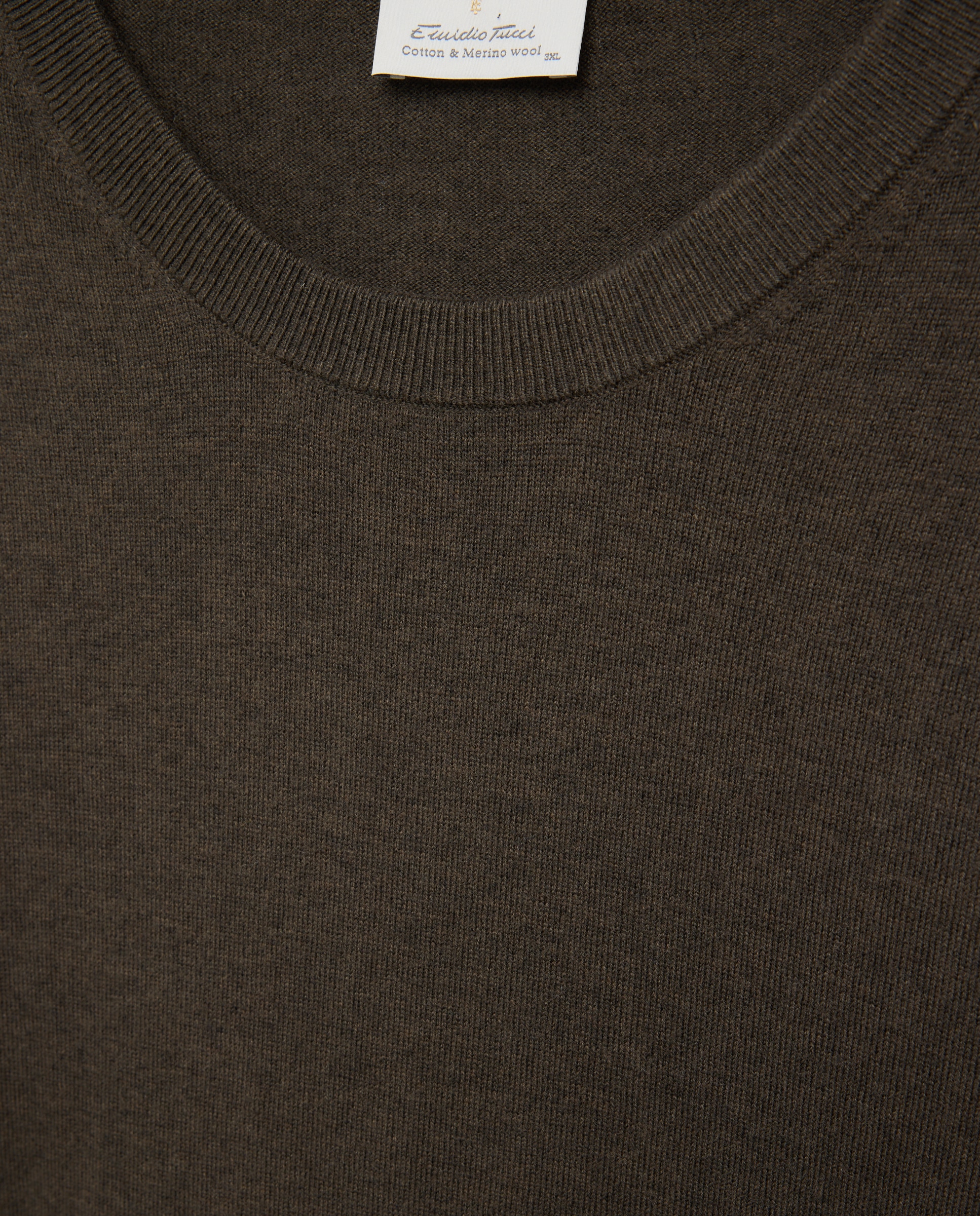 Jersey de hombre de cuello redondo liso algodón merino tallas grandes - Emidio Tucci - Marrón Marrón-6