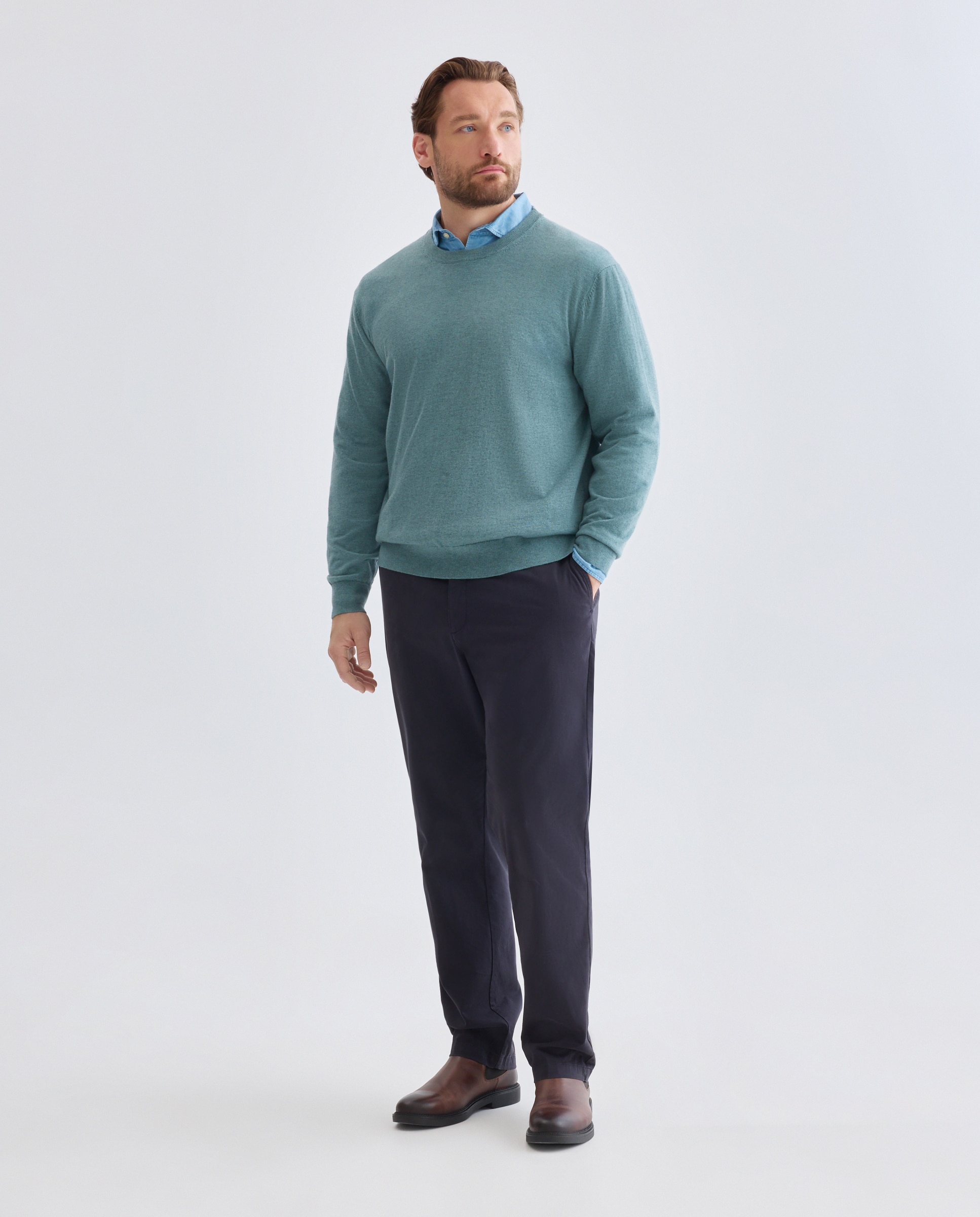 Jersey de hombre de cuello redondo liso algodón merino tallas grandes - Emidio Tucci - Azul Azul-2