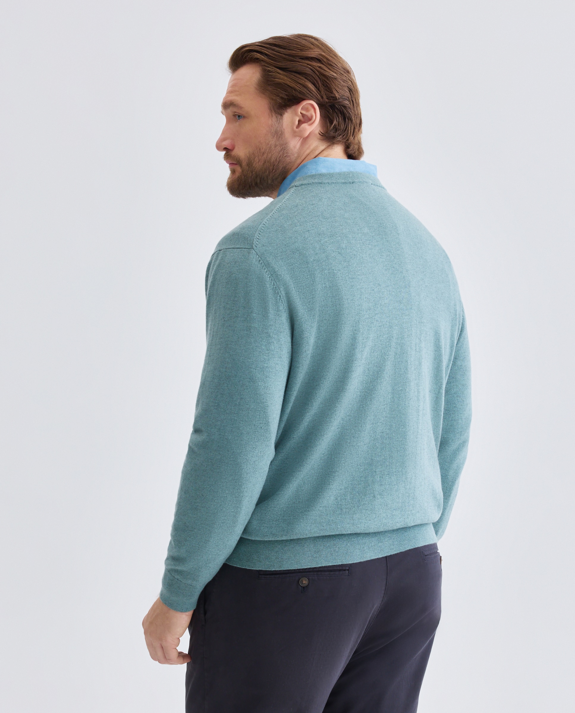 Jersey de hombre de cuello redondo liso algodón merino tallas grandes - Emidio Tucci - Azul Azul-3