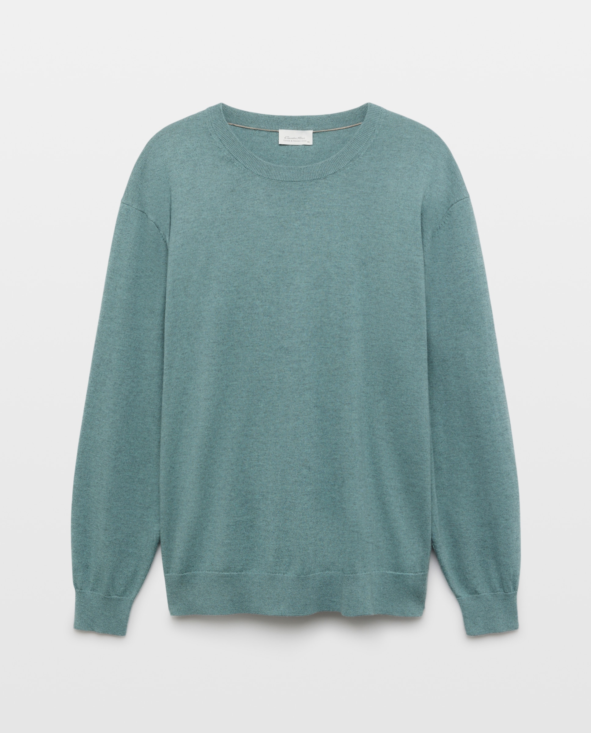 Jersey de hombre de cuello redondo liso algodón merino tallas grandes - Emidio Tucci - Azul Azul-4