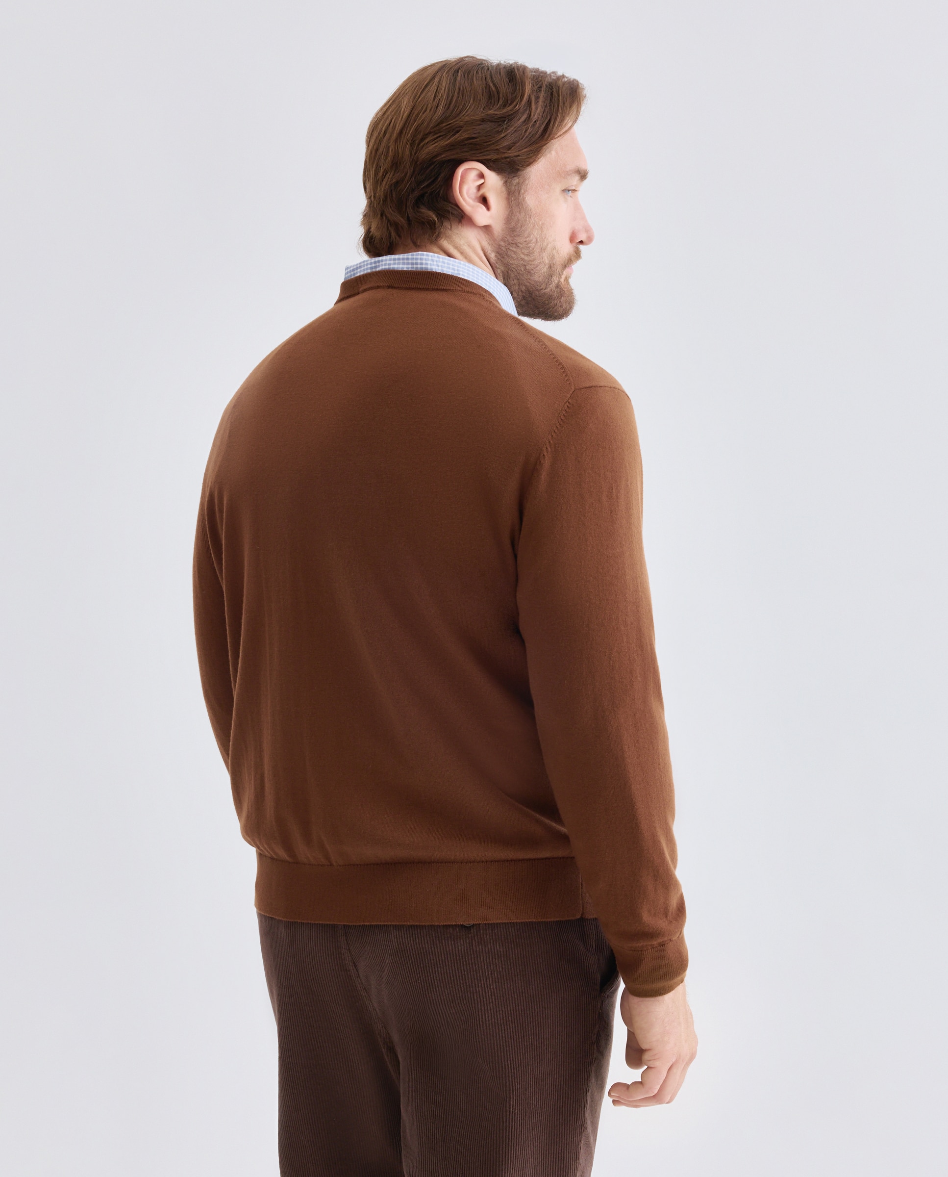 Camisola de Malha Lisa de Algodão Merino com Gola Redonda Tamanhos Grandes Castanho-claro-2