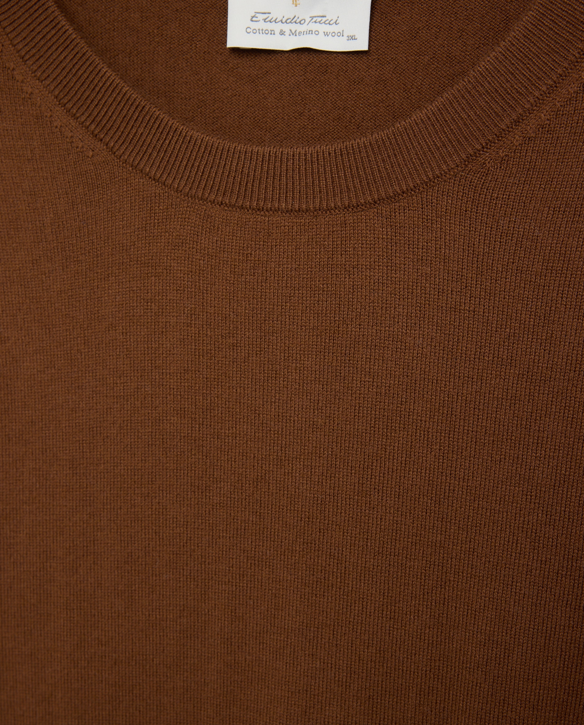 Camisola de Malha Lisa de Algodão Merino com Gola Redonda Tamanhos Grandes Castanho-claro-5