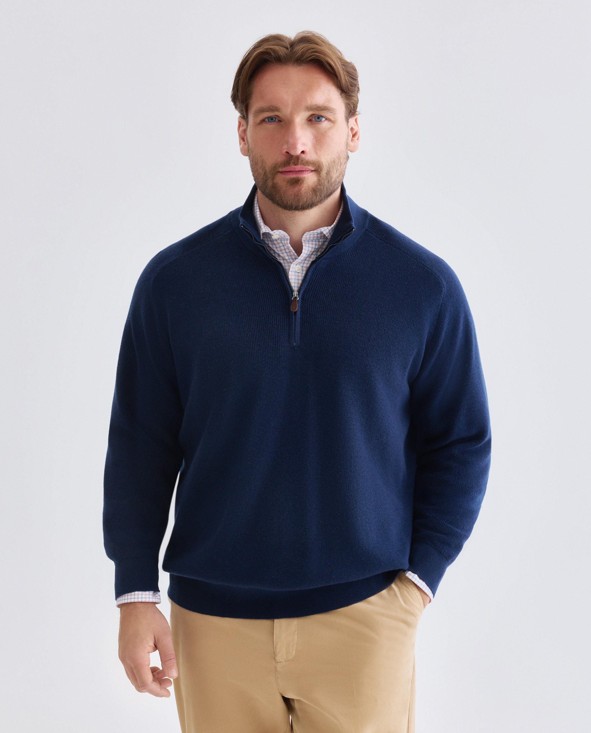 Jersey de hombre de c/semicisne cremallera liso algodón merino tallas grandes - Emidio Tucci - Azul marino Azul marino-1