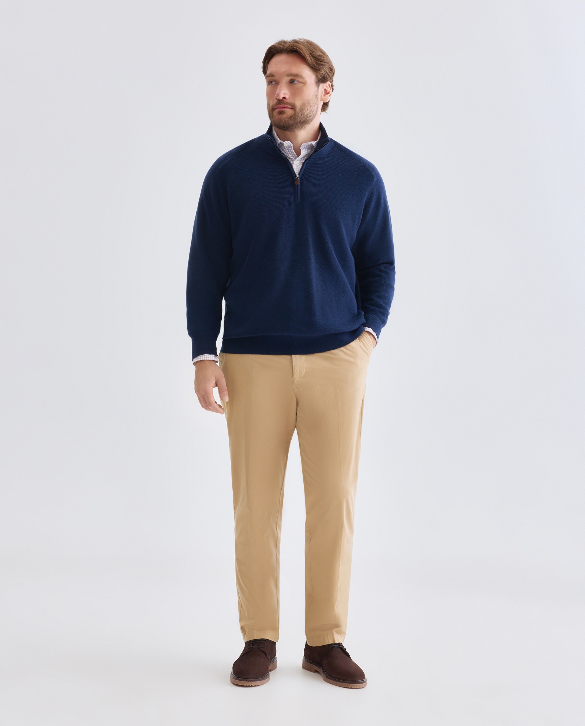 Jersey de hombre de c/semicisne cremallera liso algodón merino tallas grandes - Emidio Tucci - Azul marino Azul marino-3