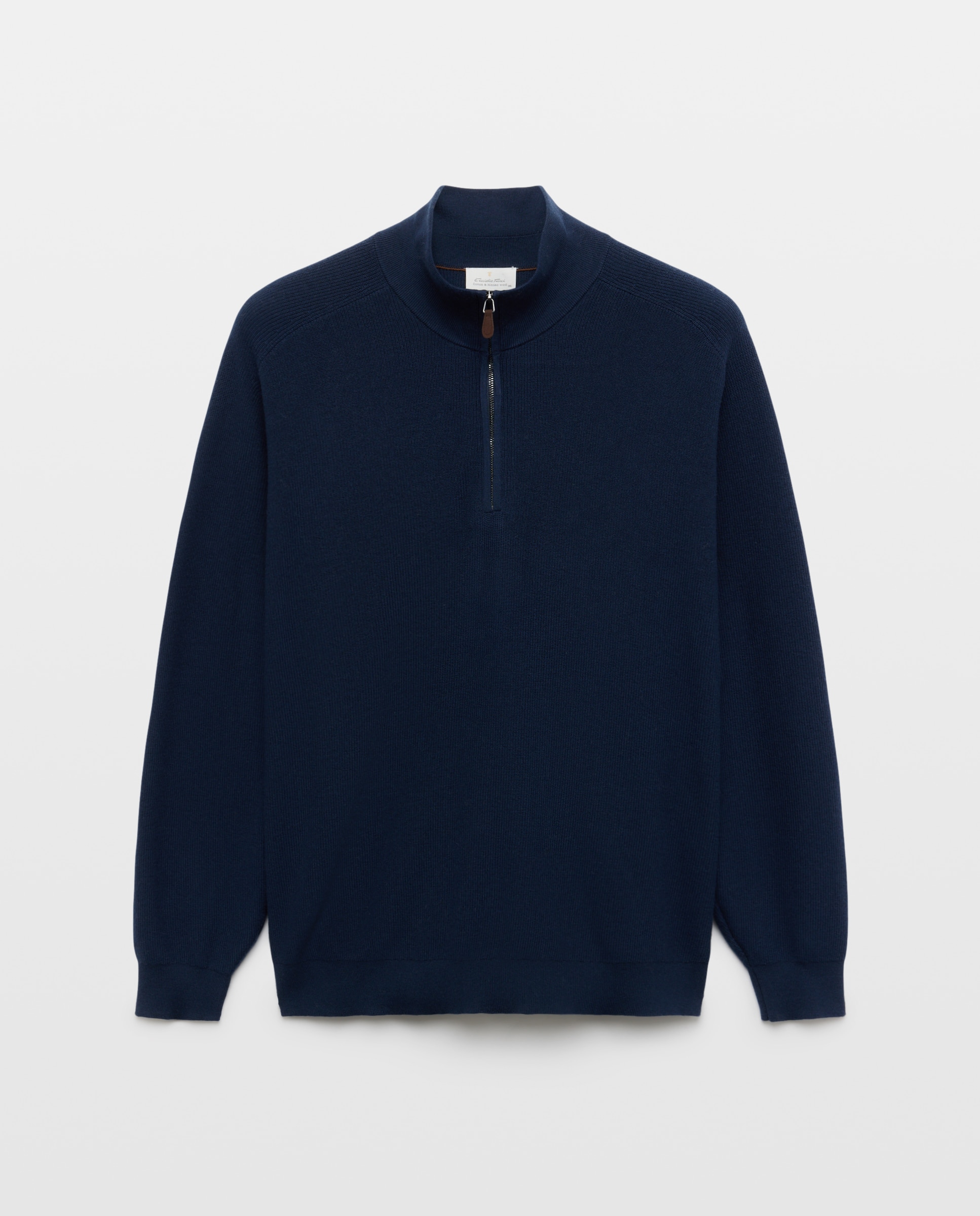 Jersey de hombre de c/semicisne cremallera liso algodón merino tallas grandes - Emidio Tucci - Azul marino Azul marino-5