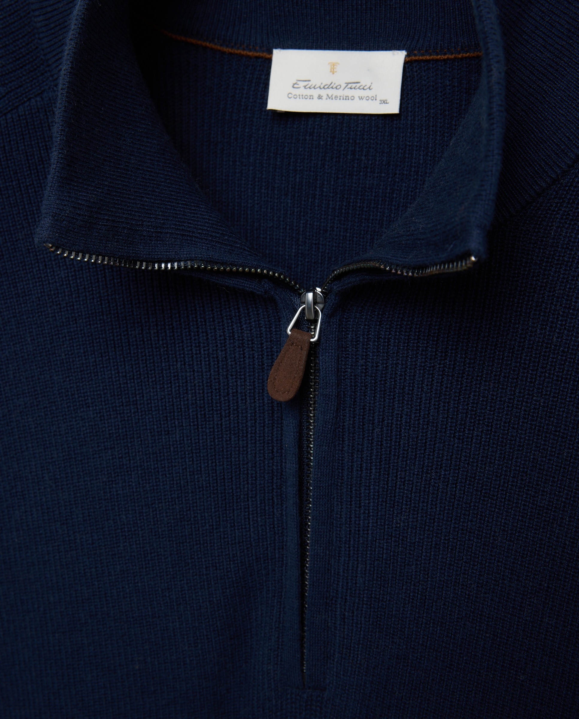 Jersey de hombre de c/semicisne cremallera liso algodón merino tallas grandes - Emidio Tucci - Azul marino Azul marino-6