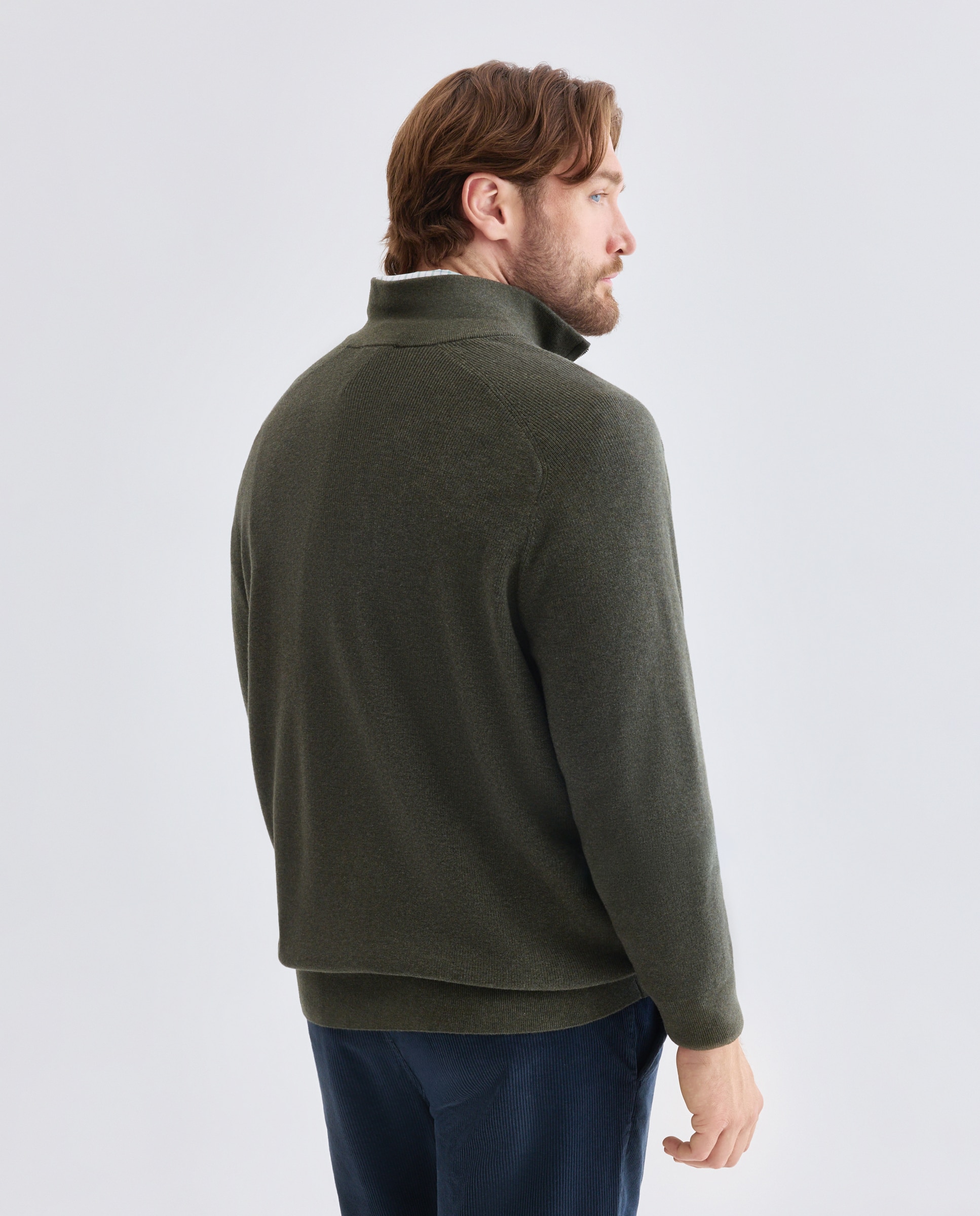 Jersey de hombre de c/semicisne cremallera liso algodón merino tallas grandes - Emidio Tucci - Kaki Kaki-2