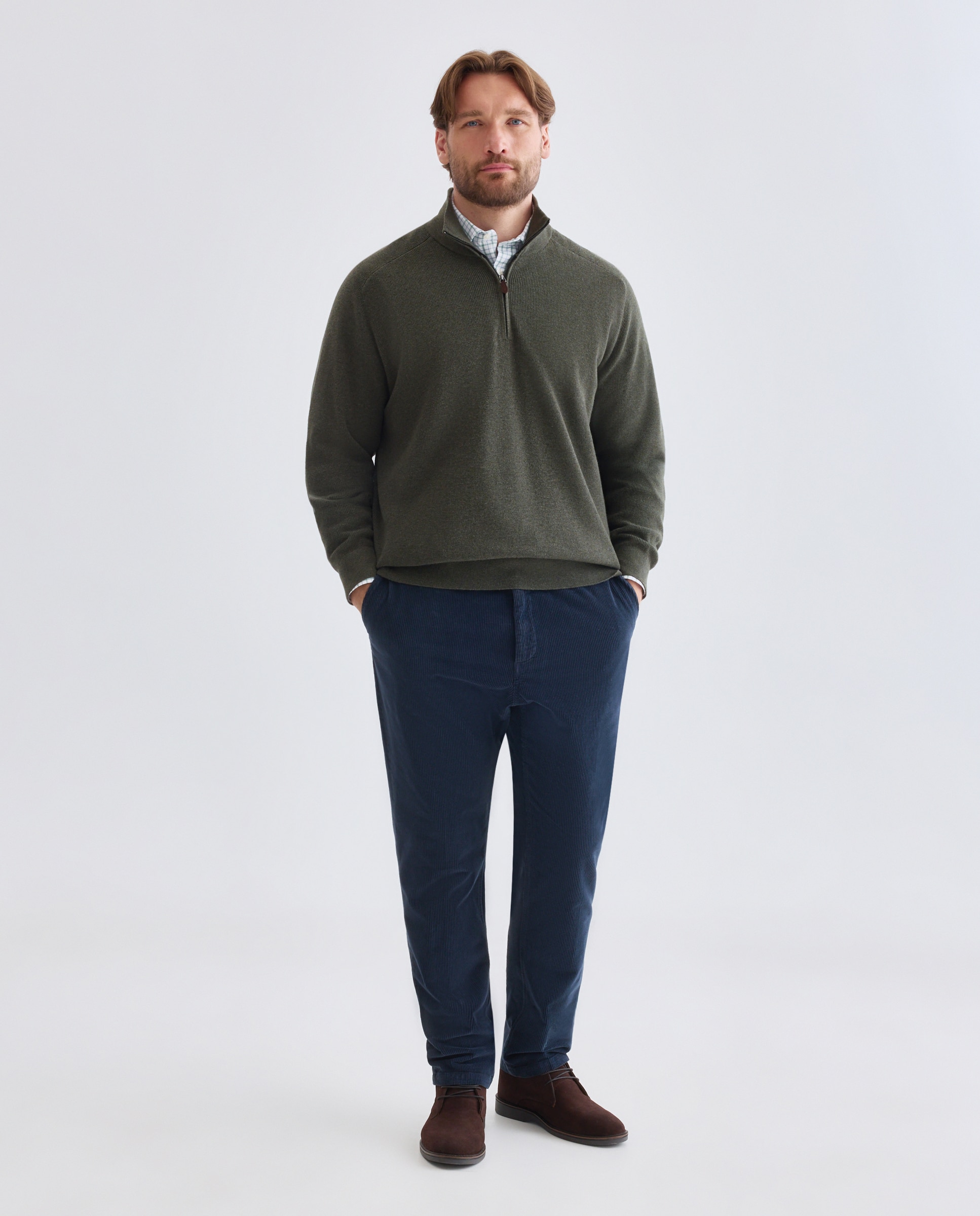 Jersey de hombre de c/semicisne cremallera liso algodón merino tallas grandes - Emidio Tucci - Kaki Kaki-3