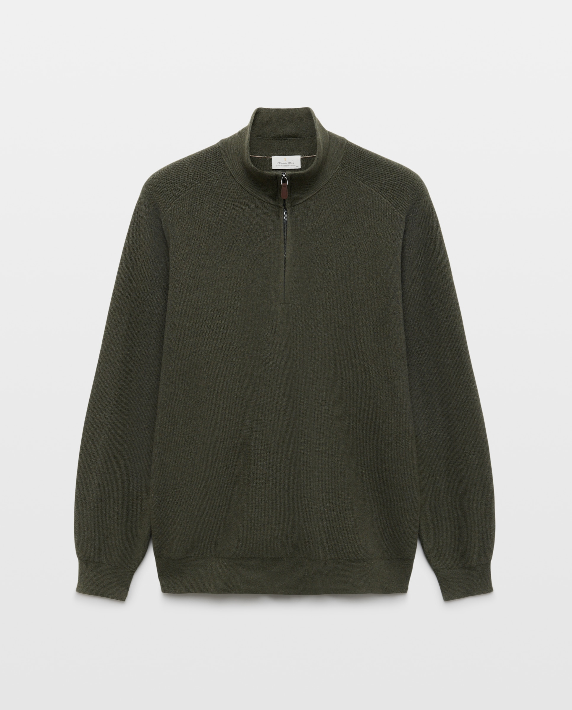 Jersey de hombre de c/semicisne cremallera liso algodón merino tallas grandes - Emidio Tucci - Kaki Kaki-5
