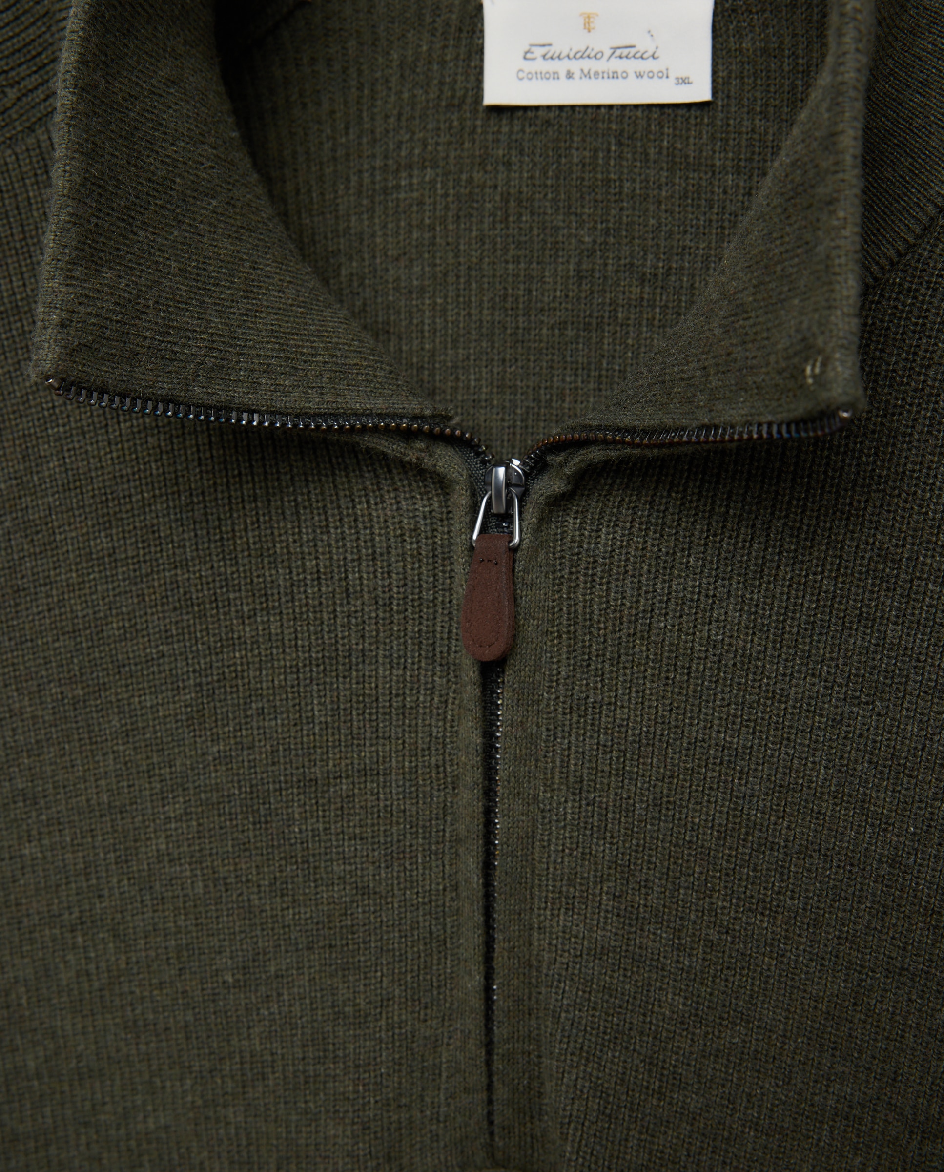 Jersey de hombre de c/semicisne cremallera liso algodón merino tallas grandes - Emidio Tucci - Kaki Kaki-6