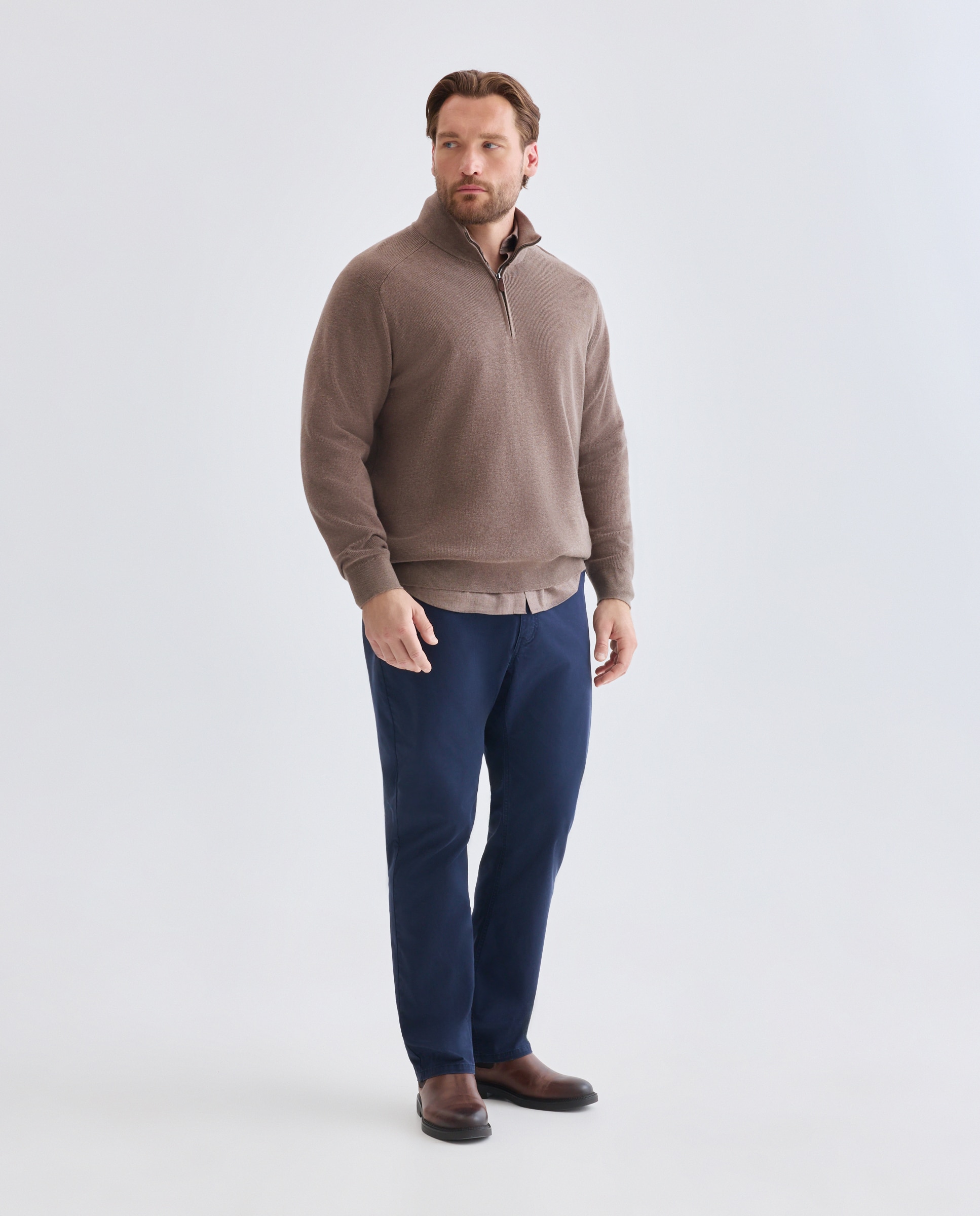 Jersey de hombre de c/semicisne cremallera liso algodón merino tallas grandes - Emidio Tucci - Beige Beige-2