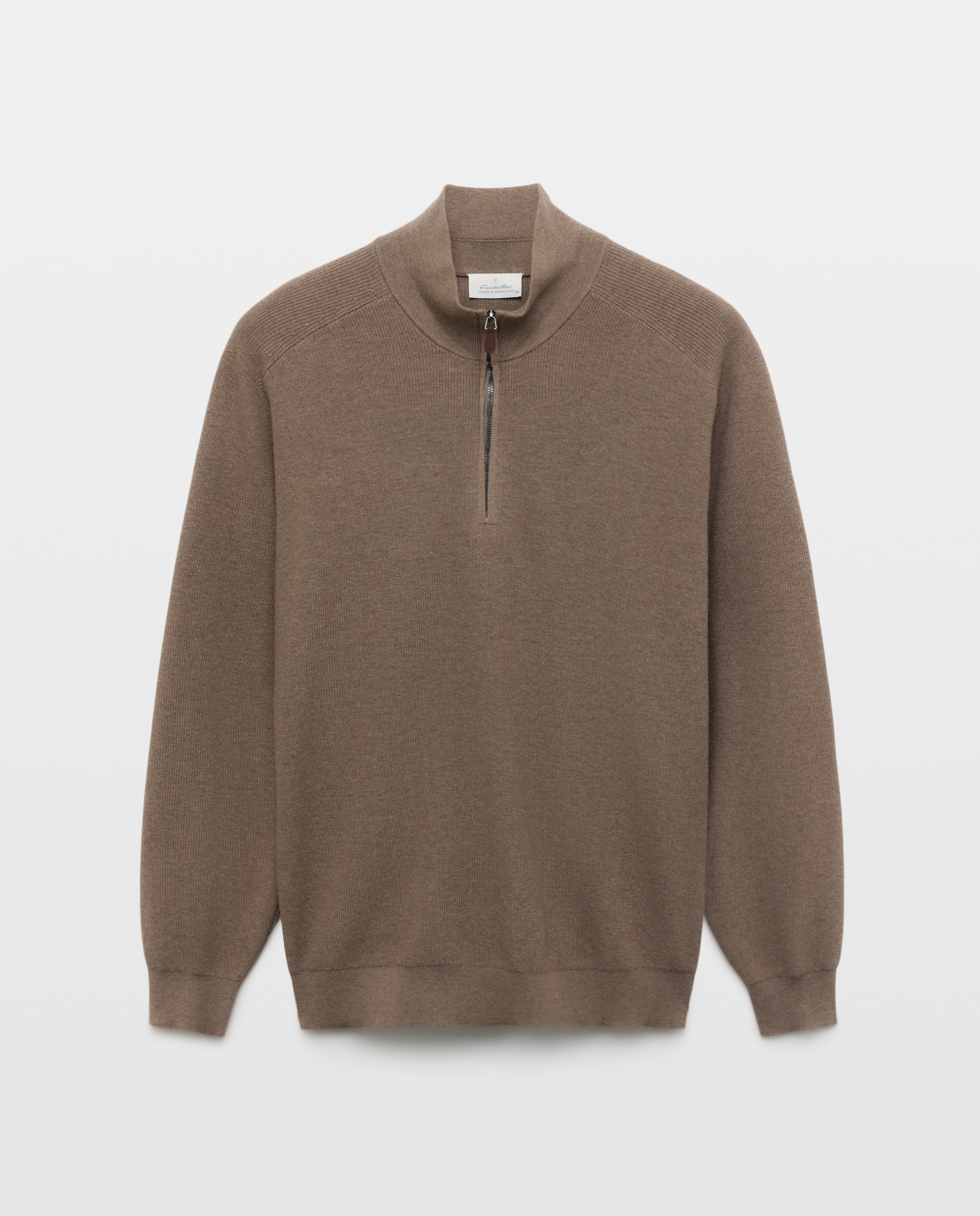 Jersey de hombre de c/semicisne cremallera liso algodón merino tallas grandes - Emidio Tucci - Beige Beige-4