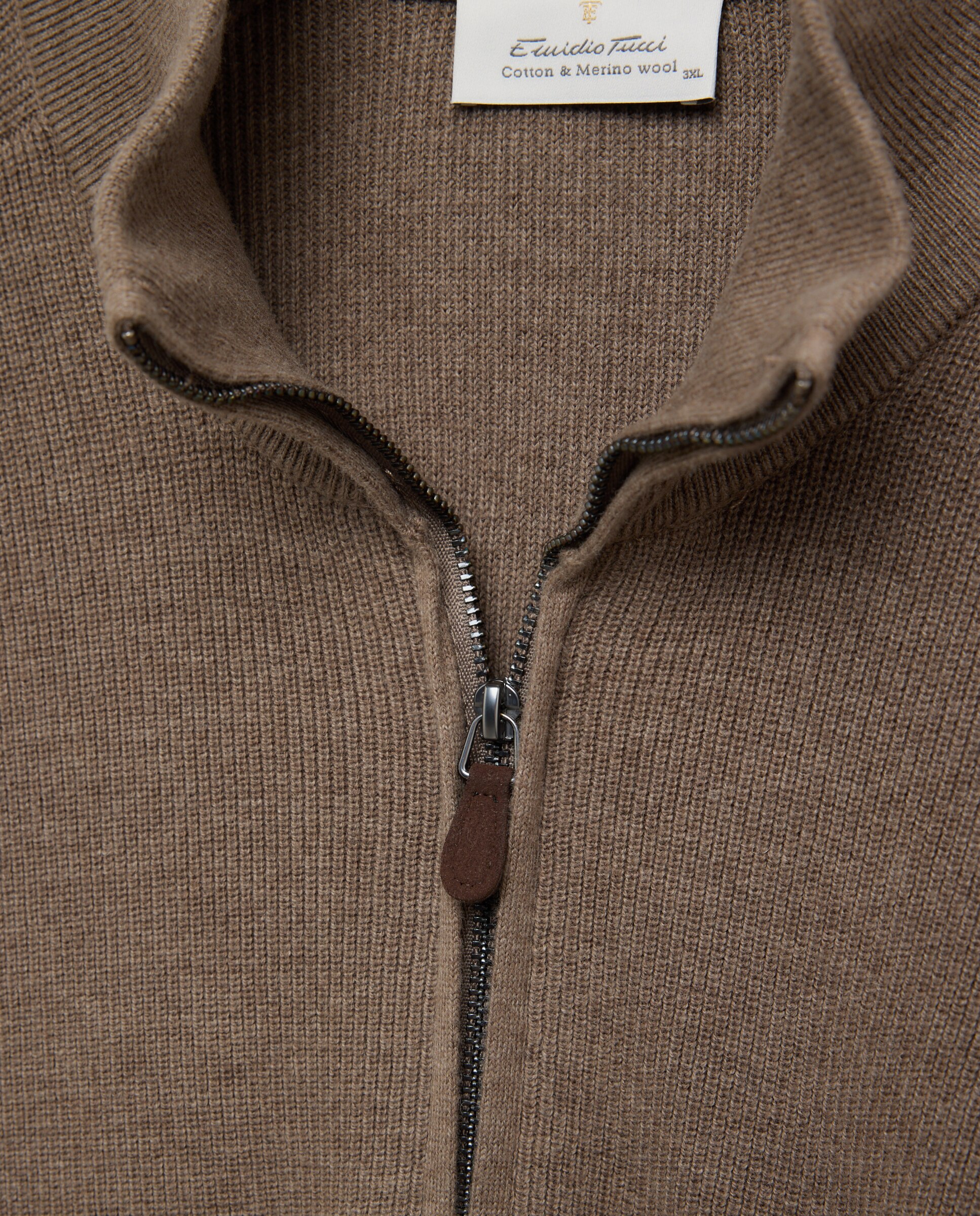 Jersey de hombre de c/semicisne cremallera liso algodón merino tallas grandes - Emidio Tucci - Beige Beige-5
