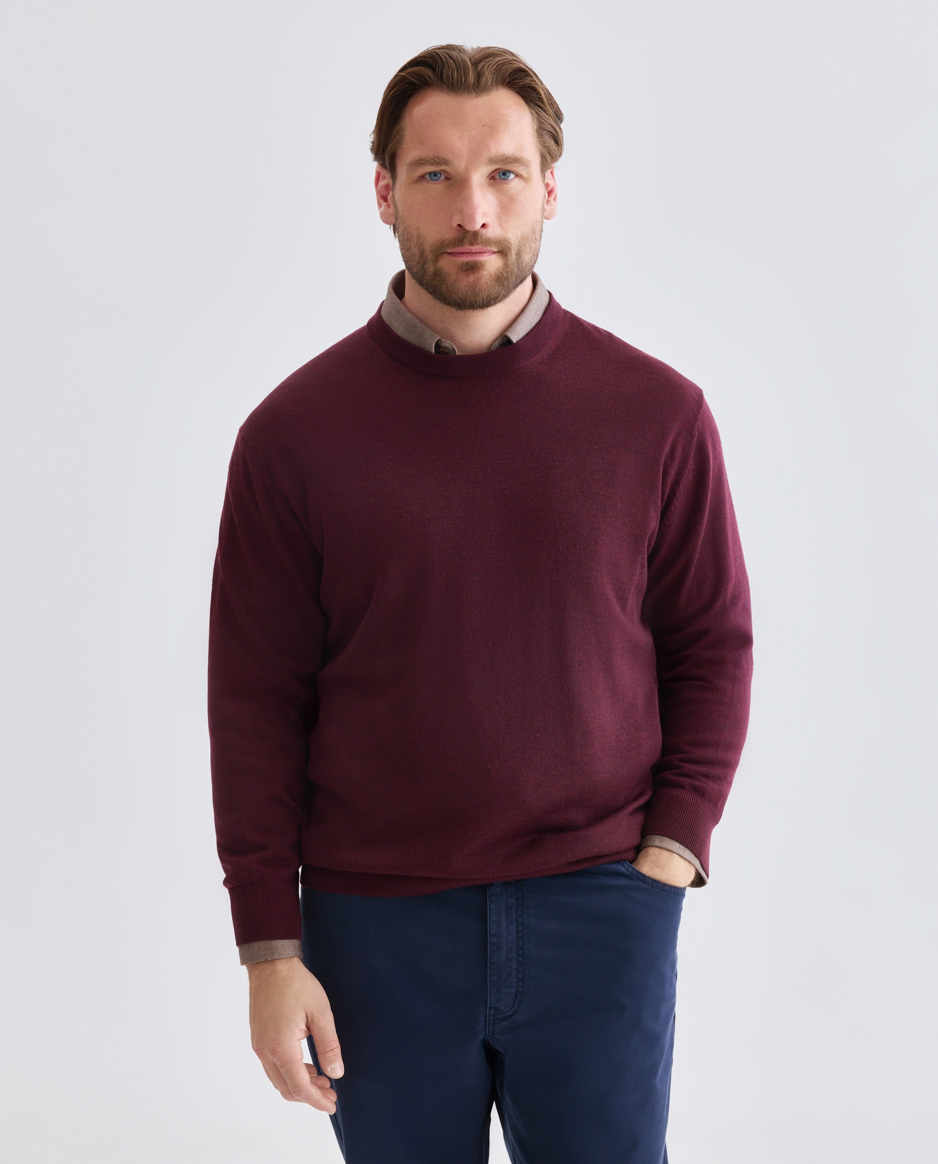 Jersey cuello redondo lavable 100% lana merino hombre - Emidio Tucci - Granate Granate-1