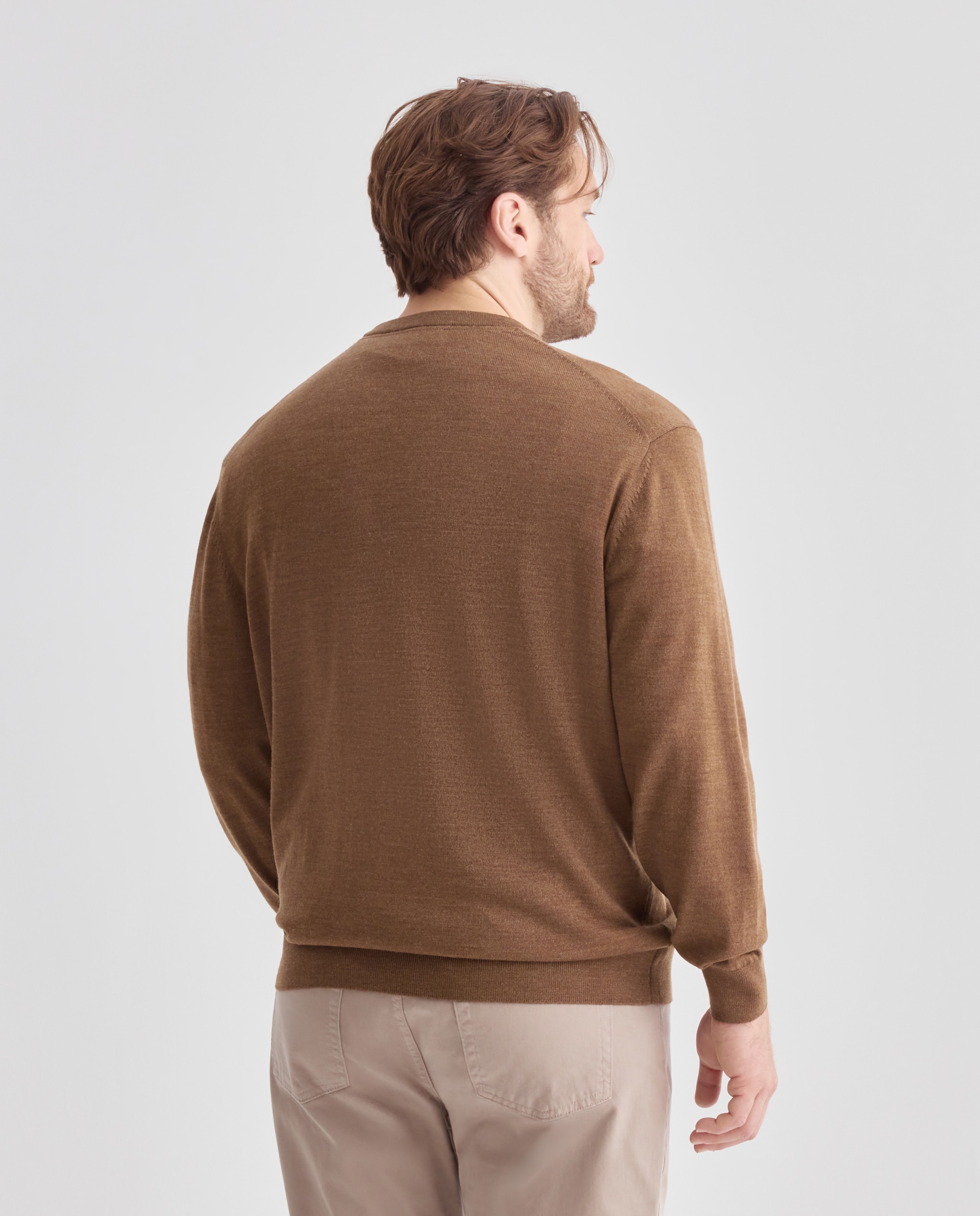 Jersey cuello redondo lavable 100% lana merino hombre - Emidio Tucci - Marrón claro Marrón claro-3