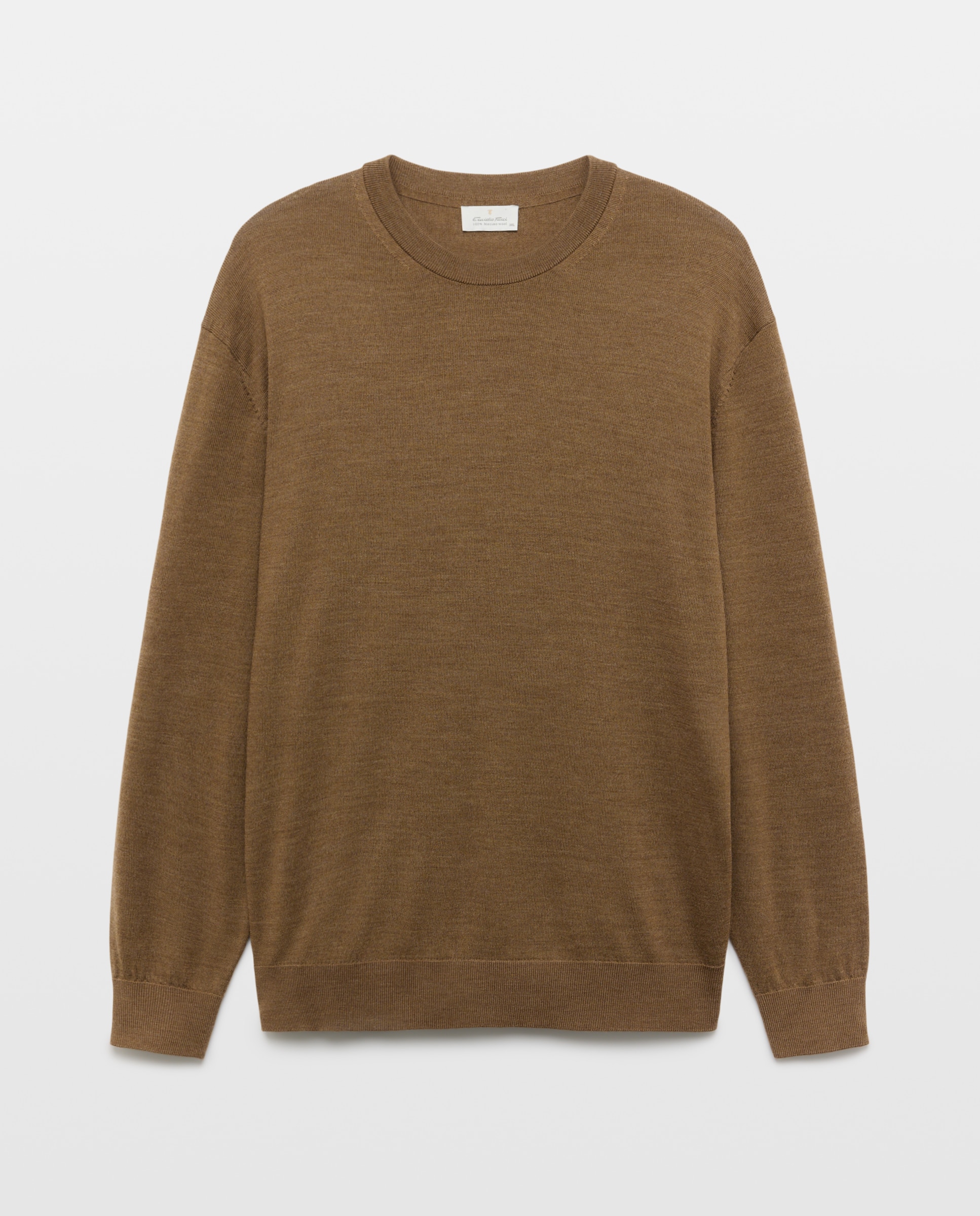 Jersey cuello redondo lavable 100% lana merino hombre - Emidio Tucci - Marrón claro Marrón claro-4