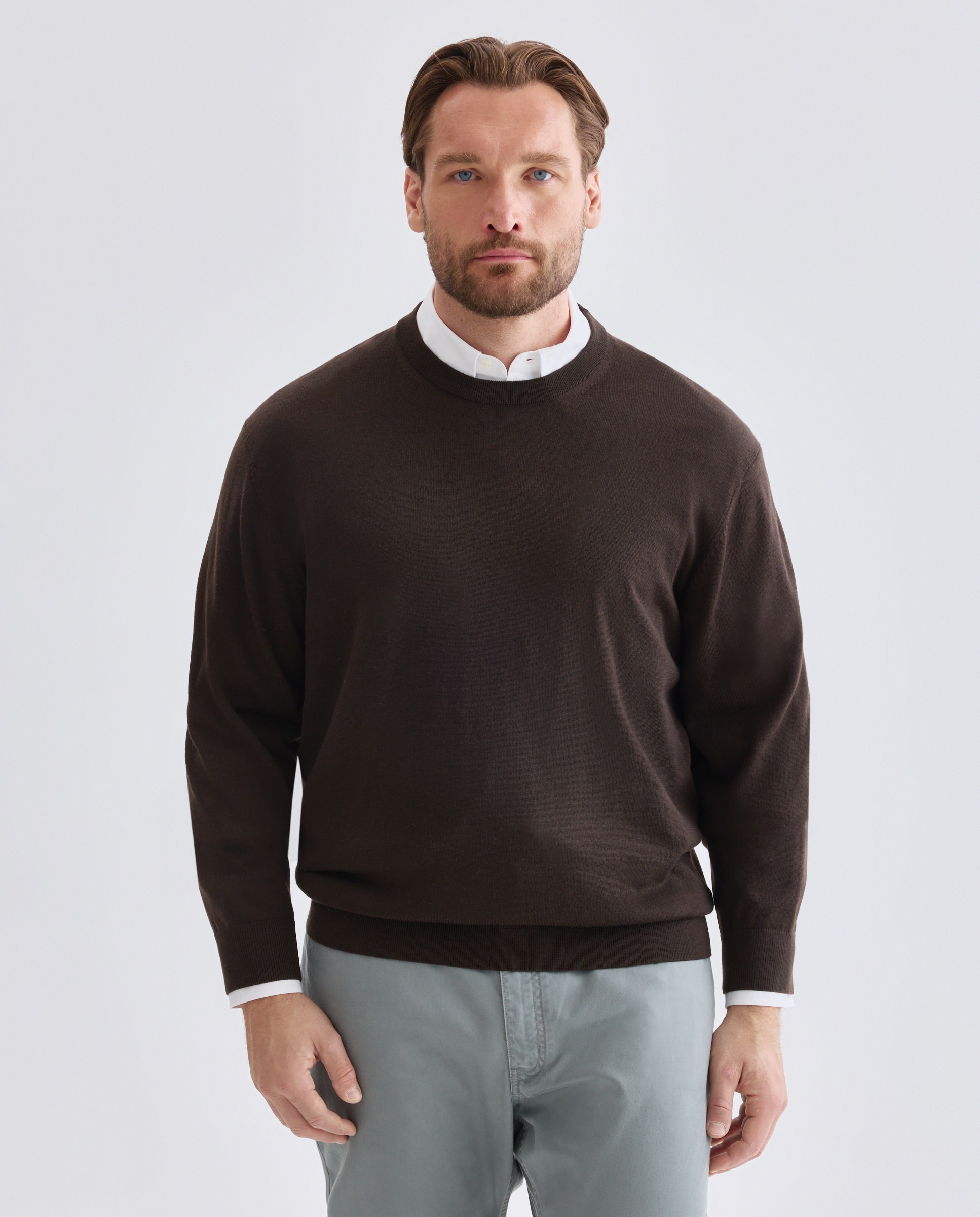 Imagen 0 de Jersey cuello redondo lavable 100% lana merino hombre Marrón oscuro