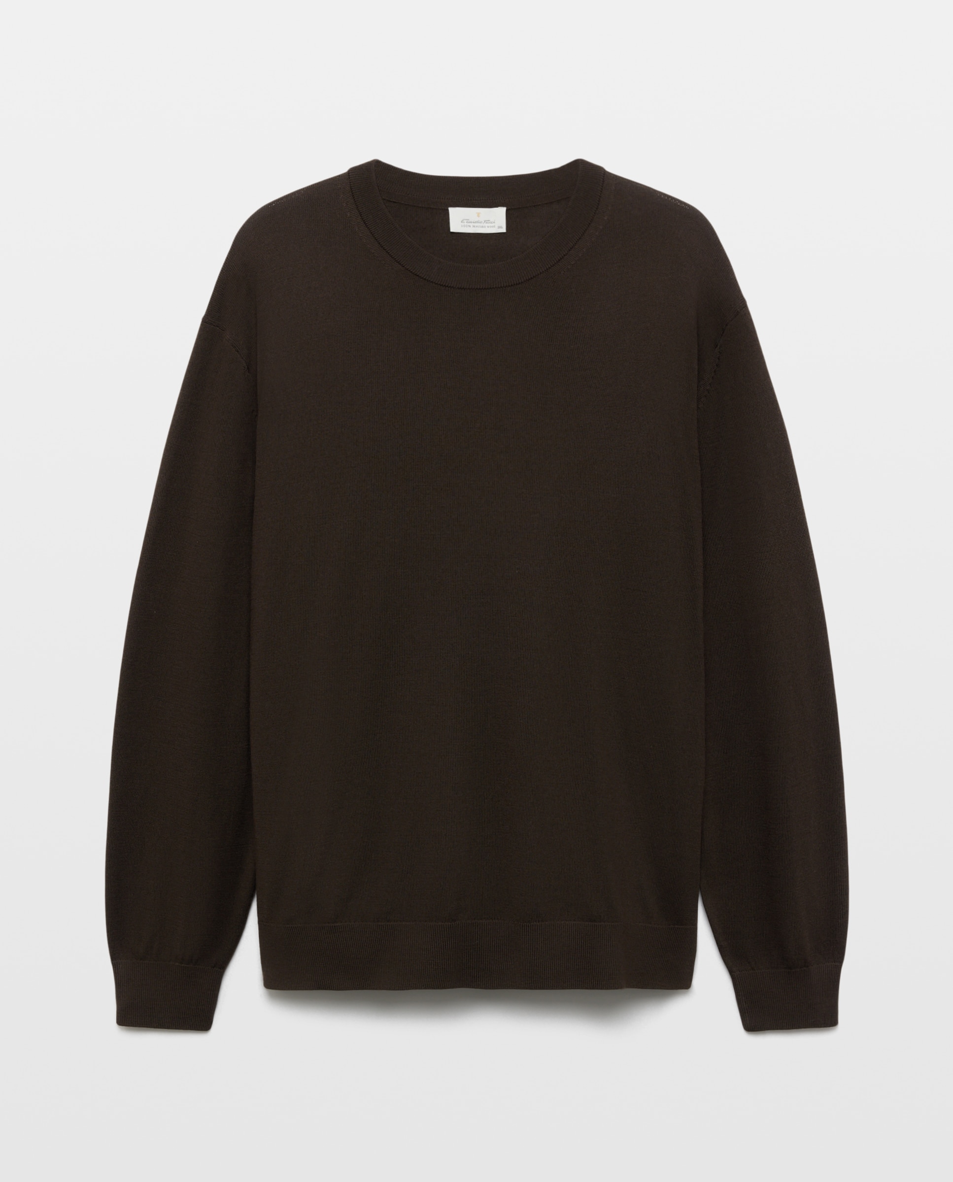 Jersey cuello redondo lavable 100% lana merino hombre - Emidio Tucci - Marrón oscuro Marrón oscuro-5