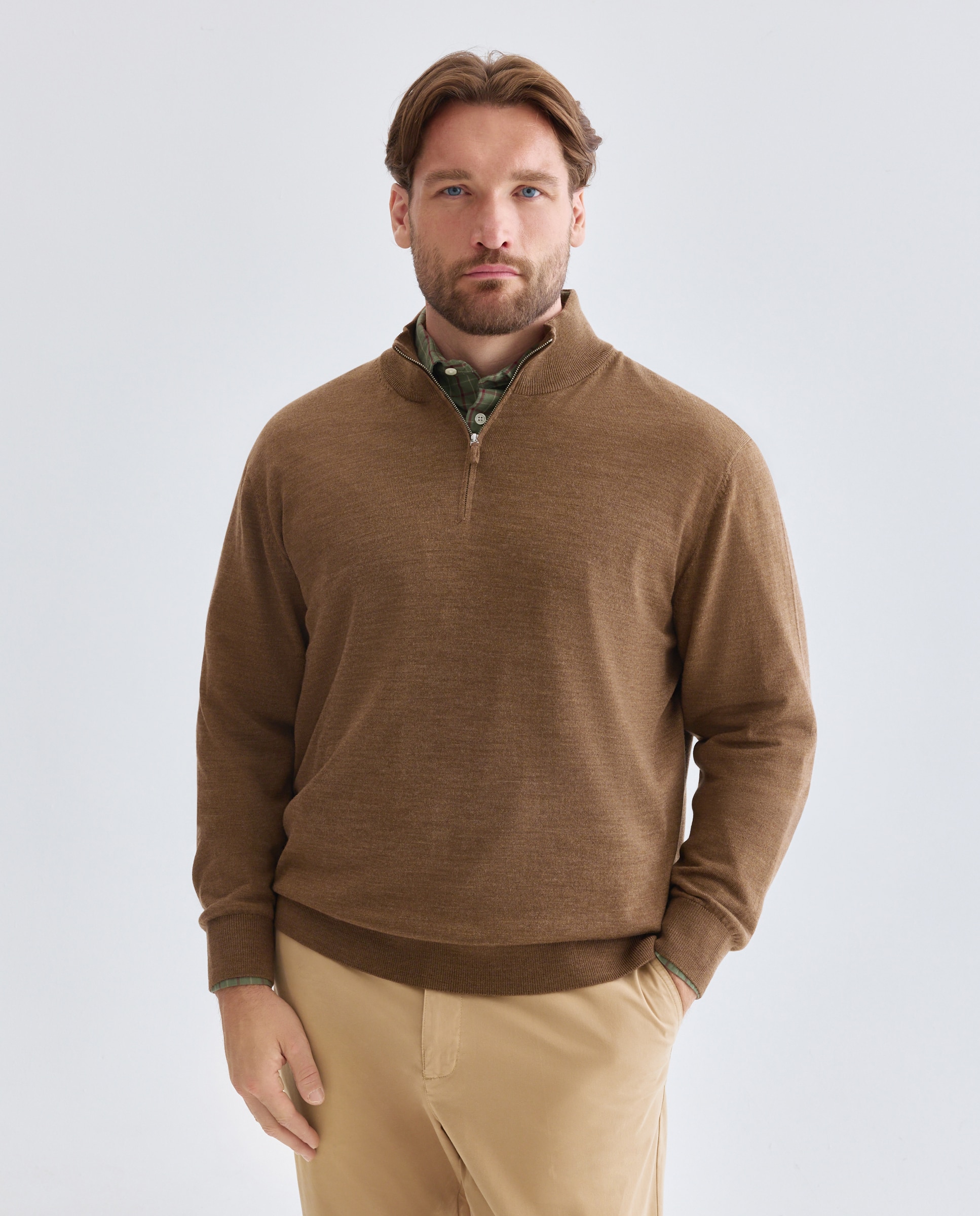 Jersey cuello semicisne lavable 100% lana merino hombre - Emidio Tucci - Marrón claro Marrón claro-1