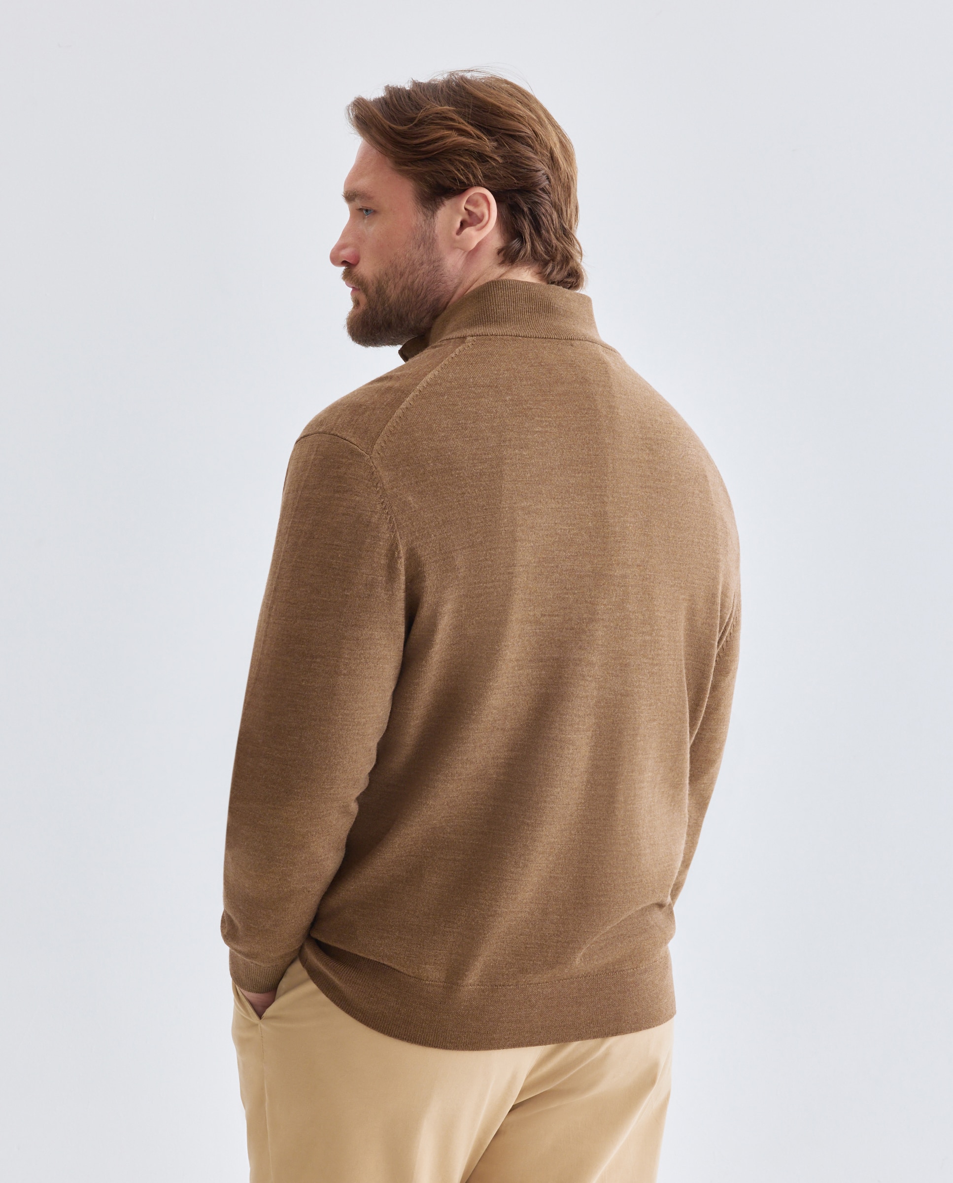 Jersey cuello semicisne lavable 100% lana merino hombre - Emidio Tucci - Marrón claro Marrón claro-2