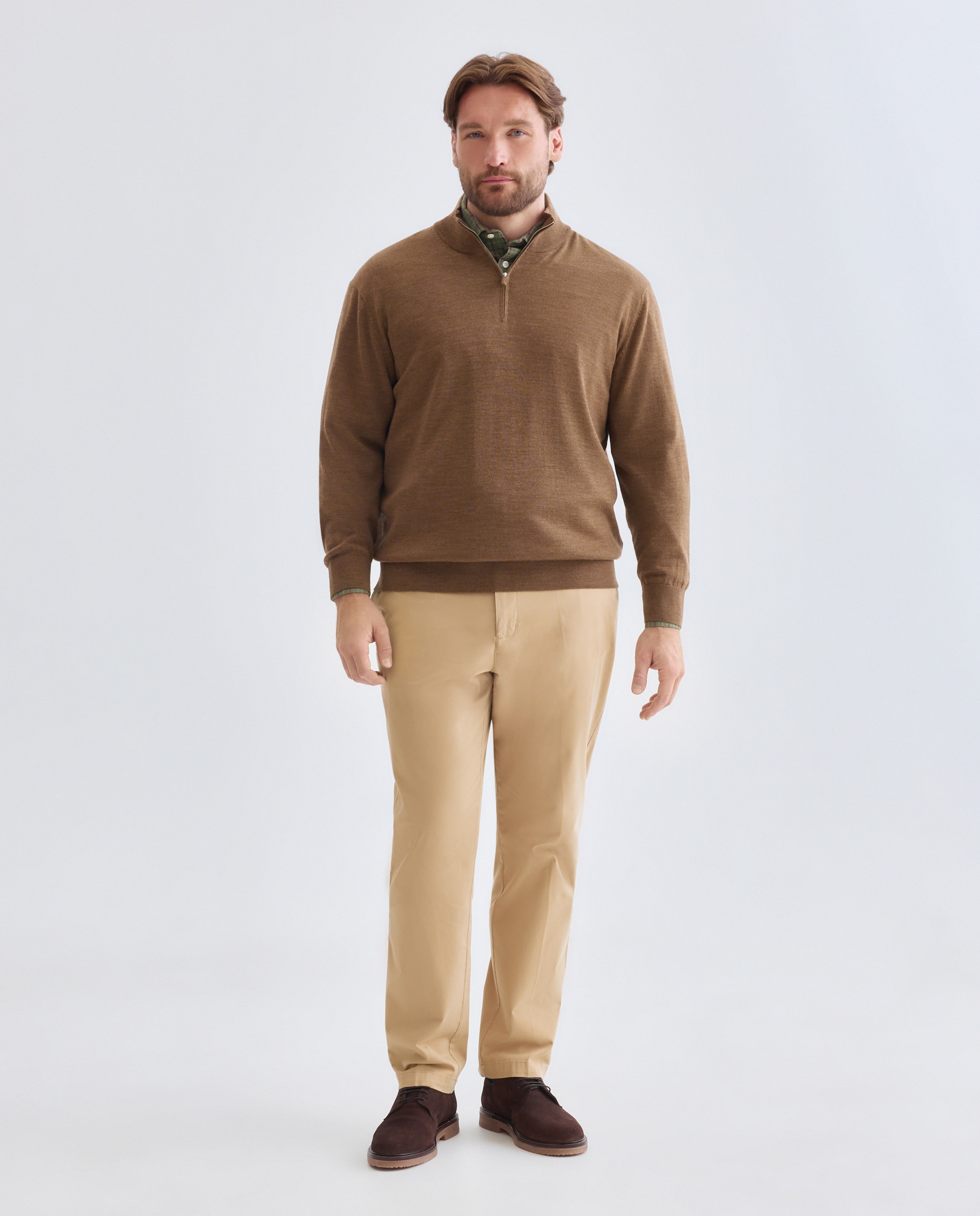 Jersey cuello semicisne lavable 100% lana merino hombre - Emidio Tucci - Marrón claro Marrón claro-3