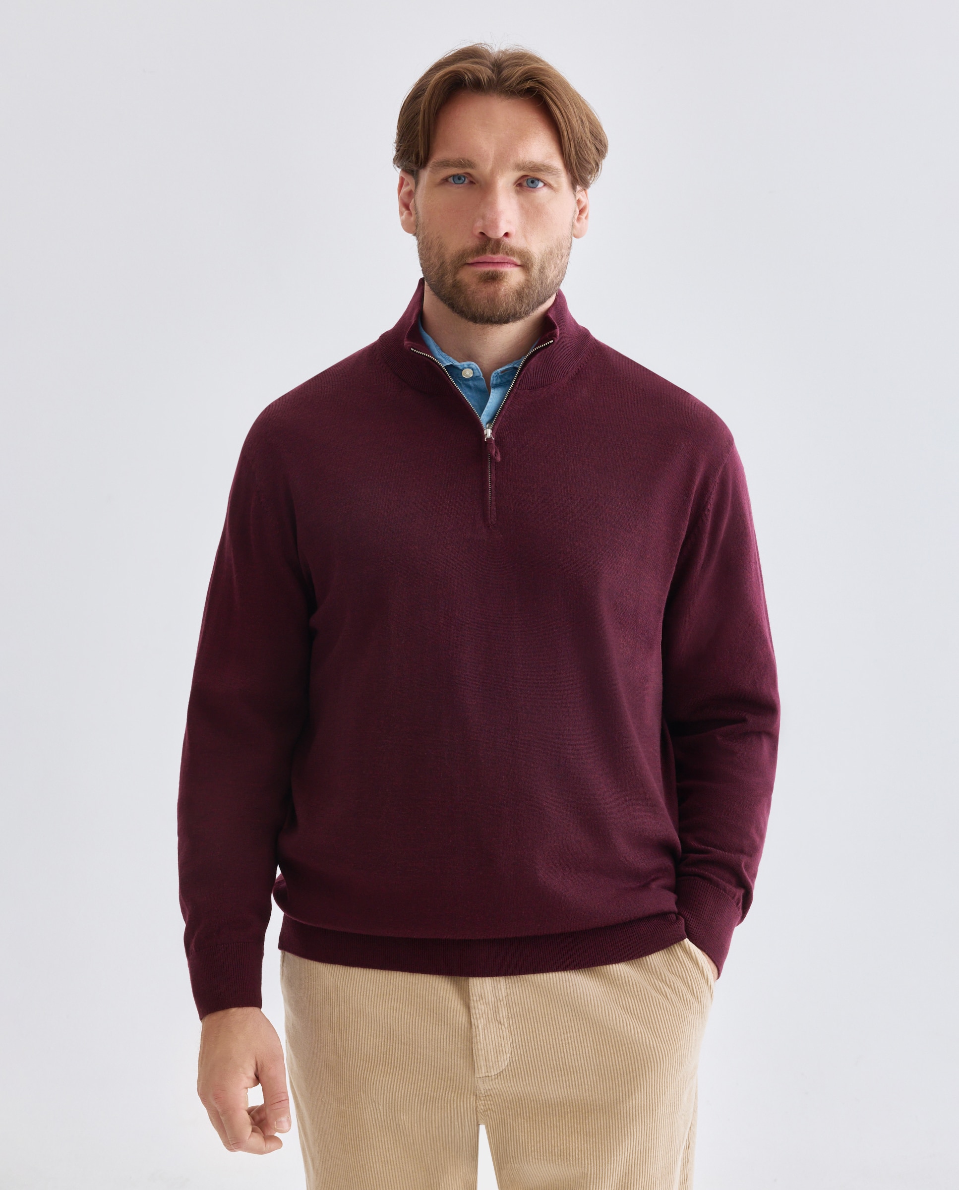 Jersey cuello semicisne lavable 100% lana merino hombre - Emidio Tucci - Granate Granate-1