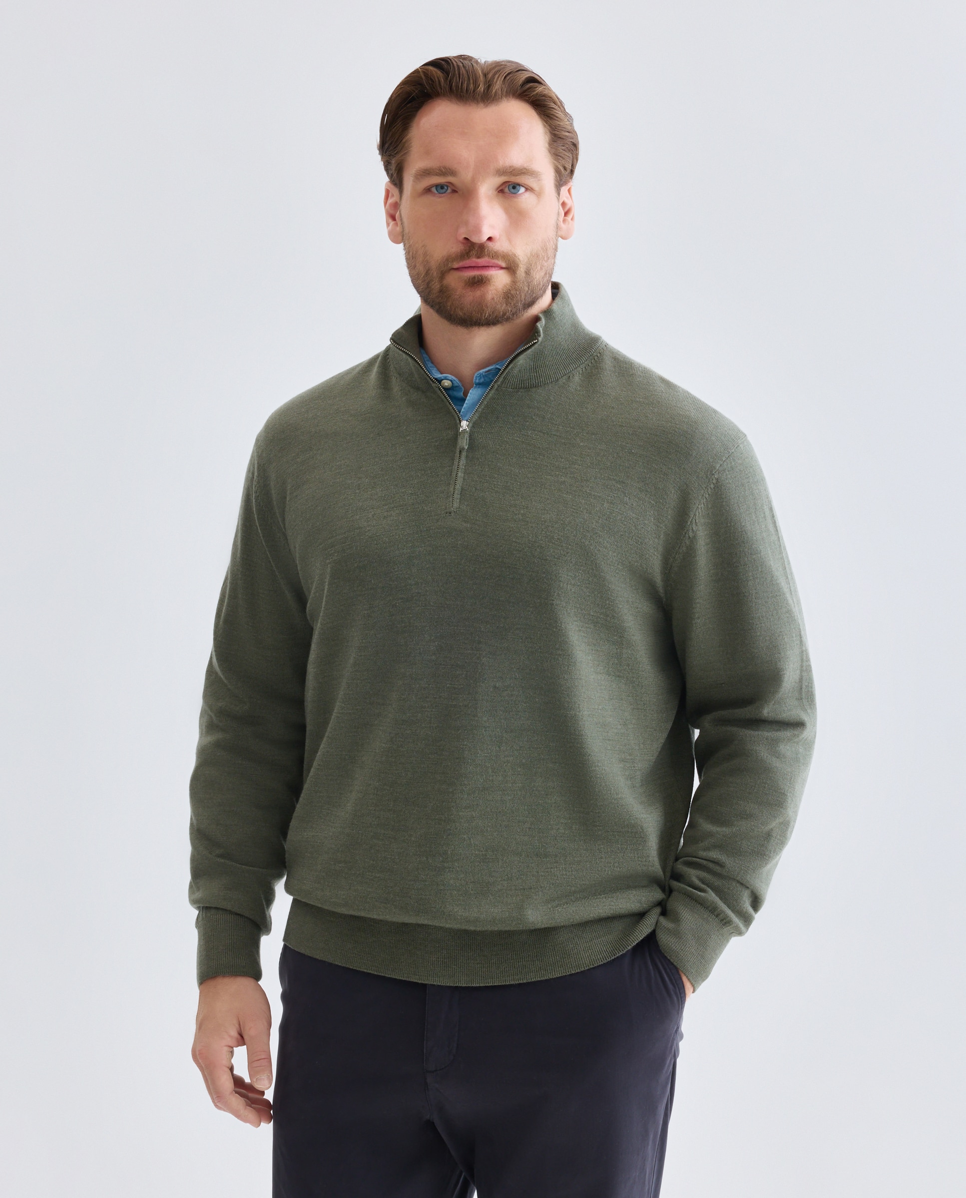 Imagen 0 de Jersey cuello semicisne lavable 100% lana merino hombre Kaki