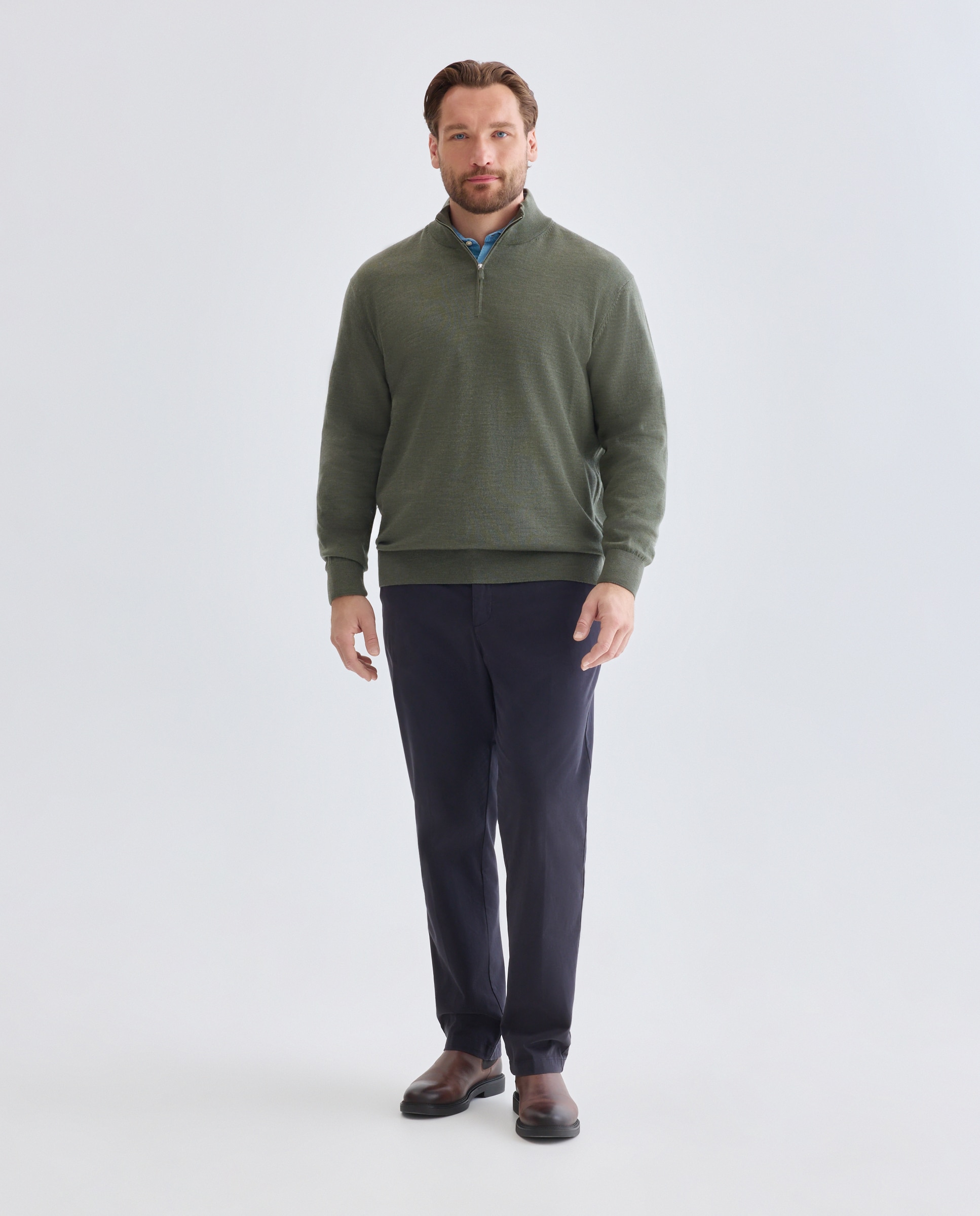 Jersey cuello semicisne lavable 100% lana merino hombre - Emidio Tucci - Kaki Kaki-2