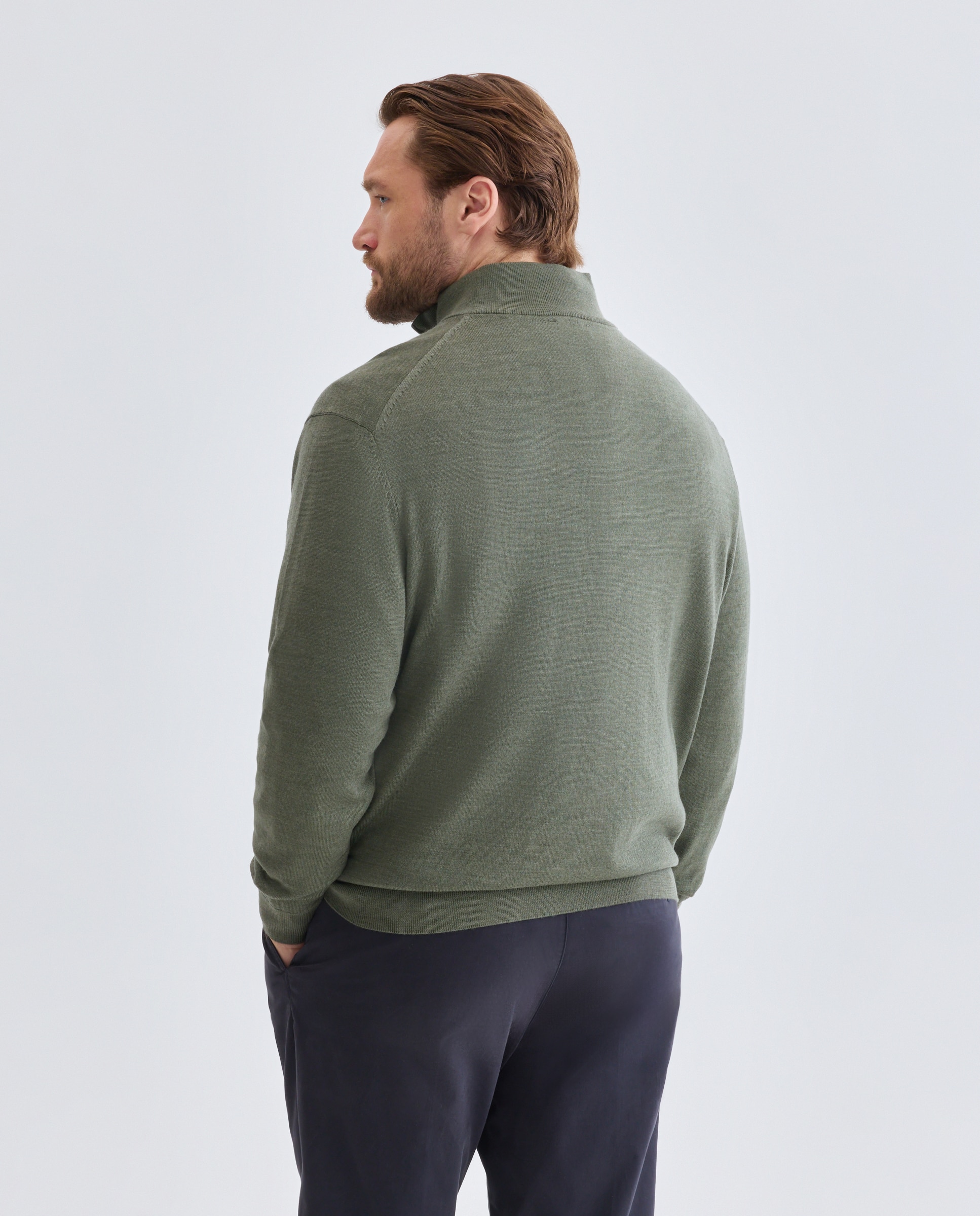 Jersey cuello semicisne lavable 100% lana merino hombre - Emidio Tucci - Kaki Kaki-3
