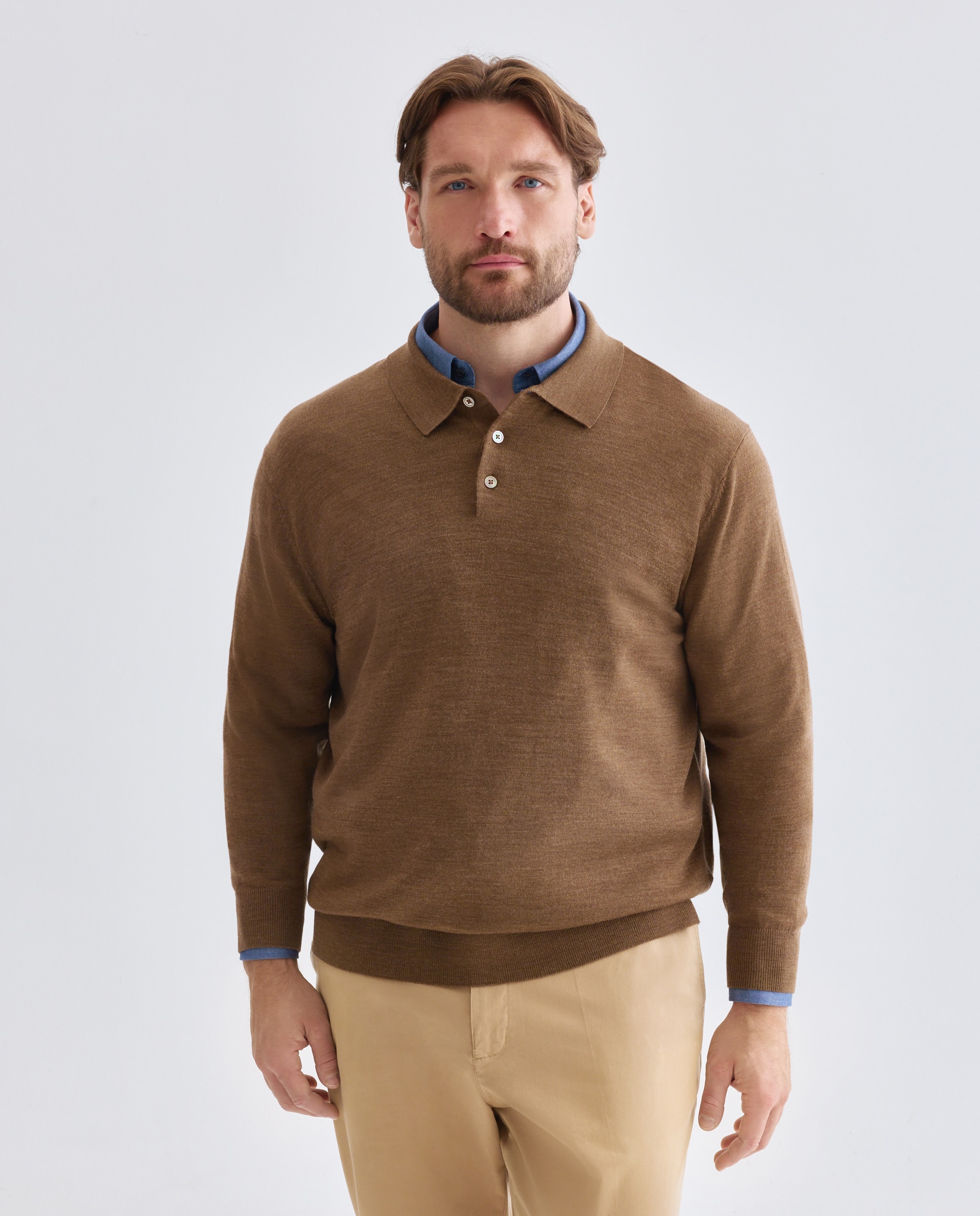 Imagen 0 de Jersey cuello cisne lavable 100% lana merino hombre Marrón claro