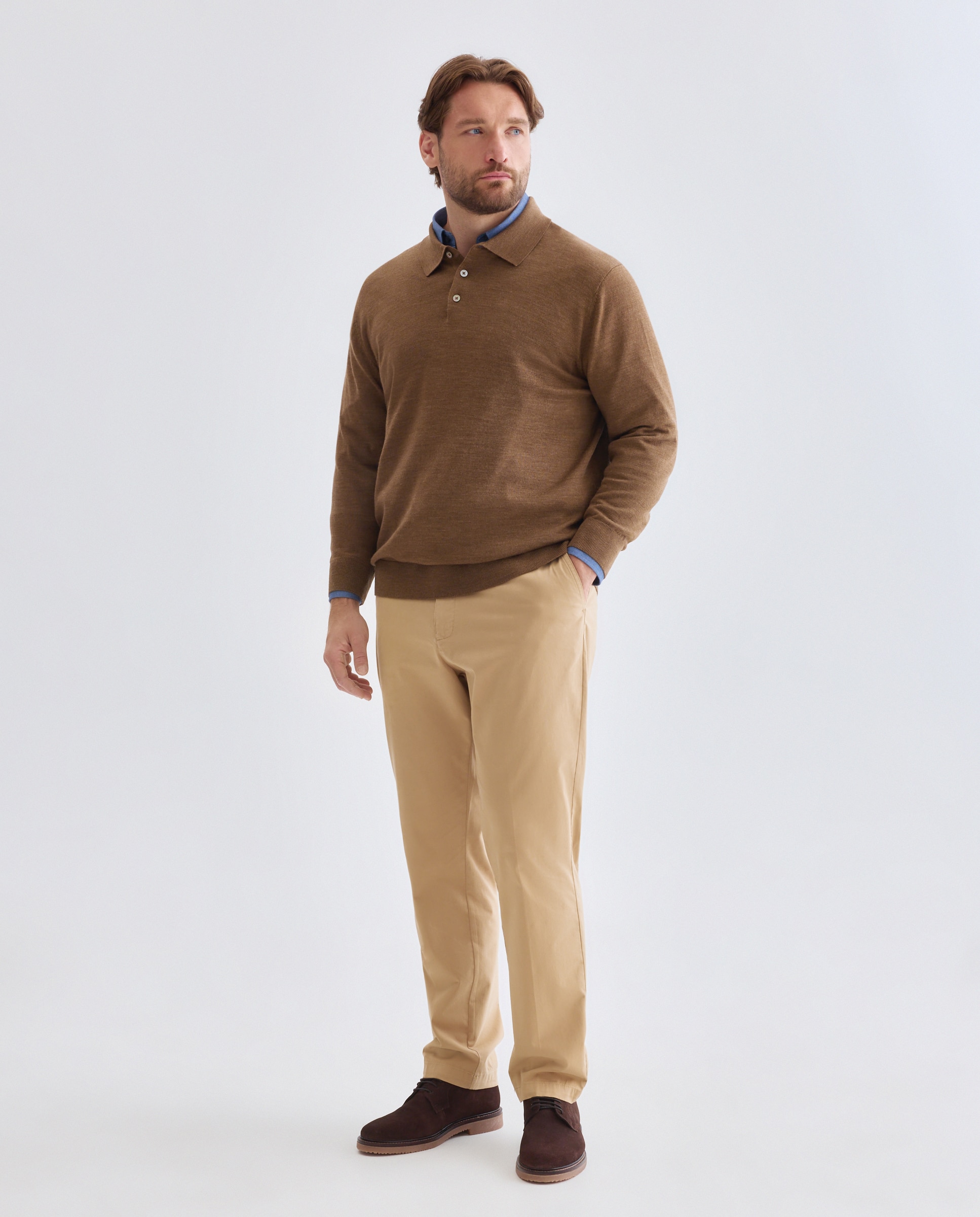 Jersey cuello cisne lavable 100% lana merino hombre - Emidio Tucci - Marrón claro Marrón claro-3