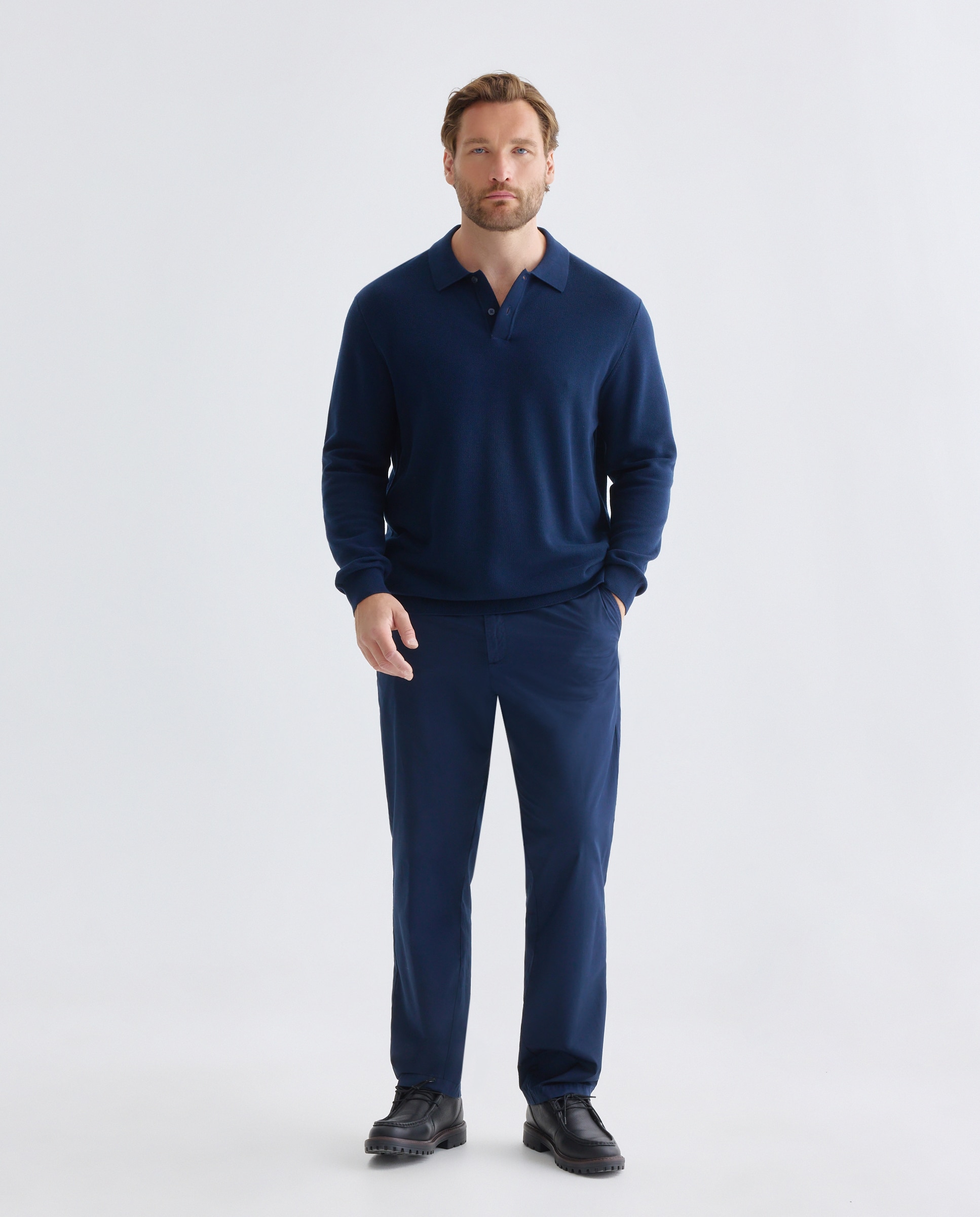 Sueter cuello polo talla grande hombre. - Dustin - Azul marino Azul marino-1