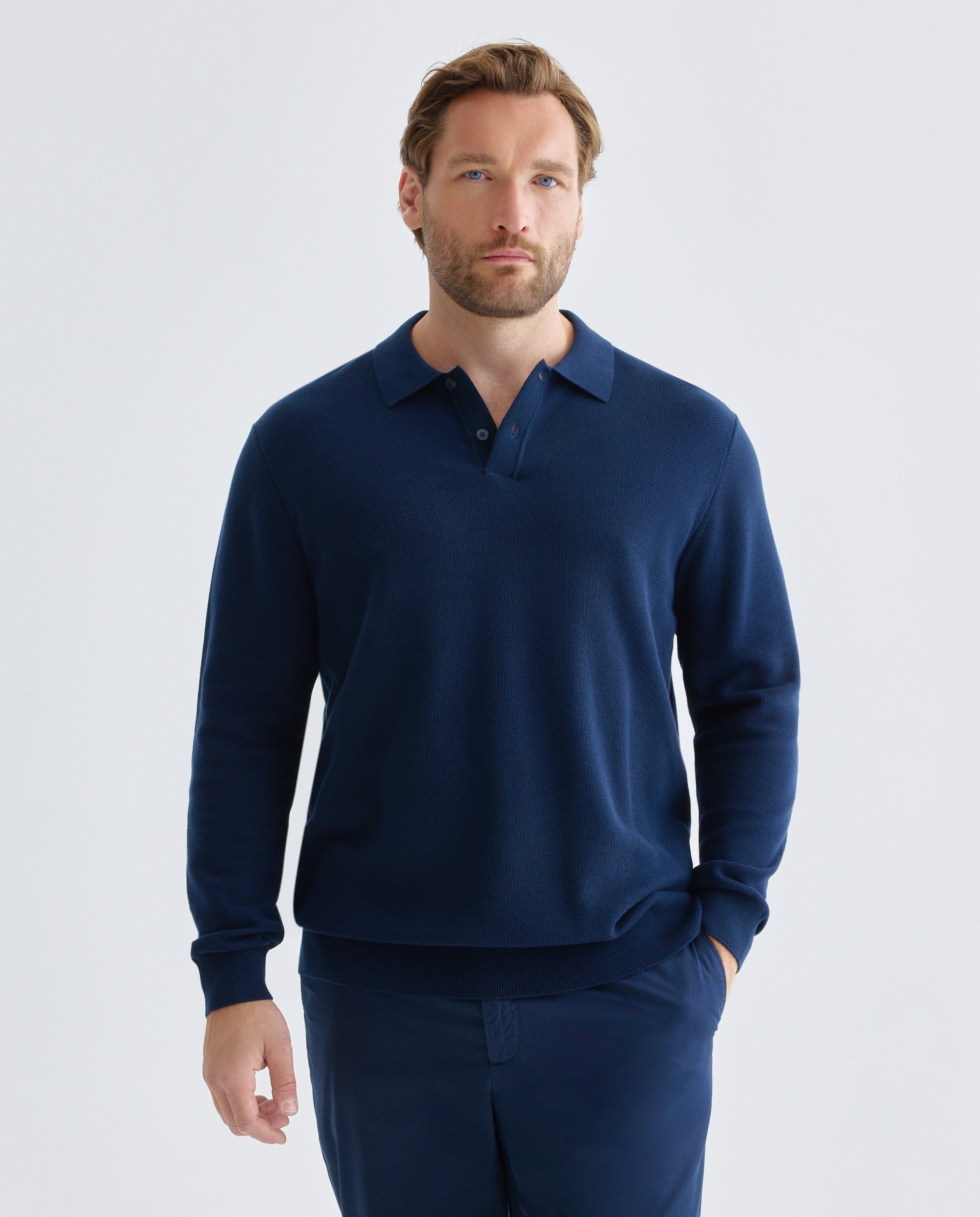 Sueter cuello polo talla grande hombre. - Dustin - Azul marino Azul marino-2