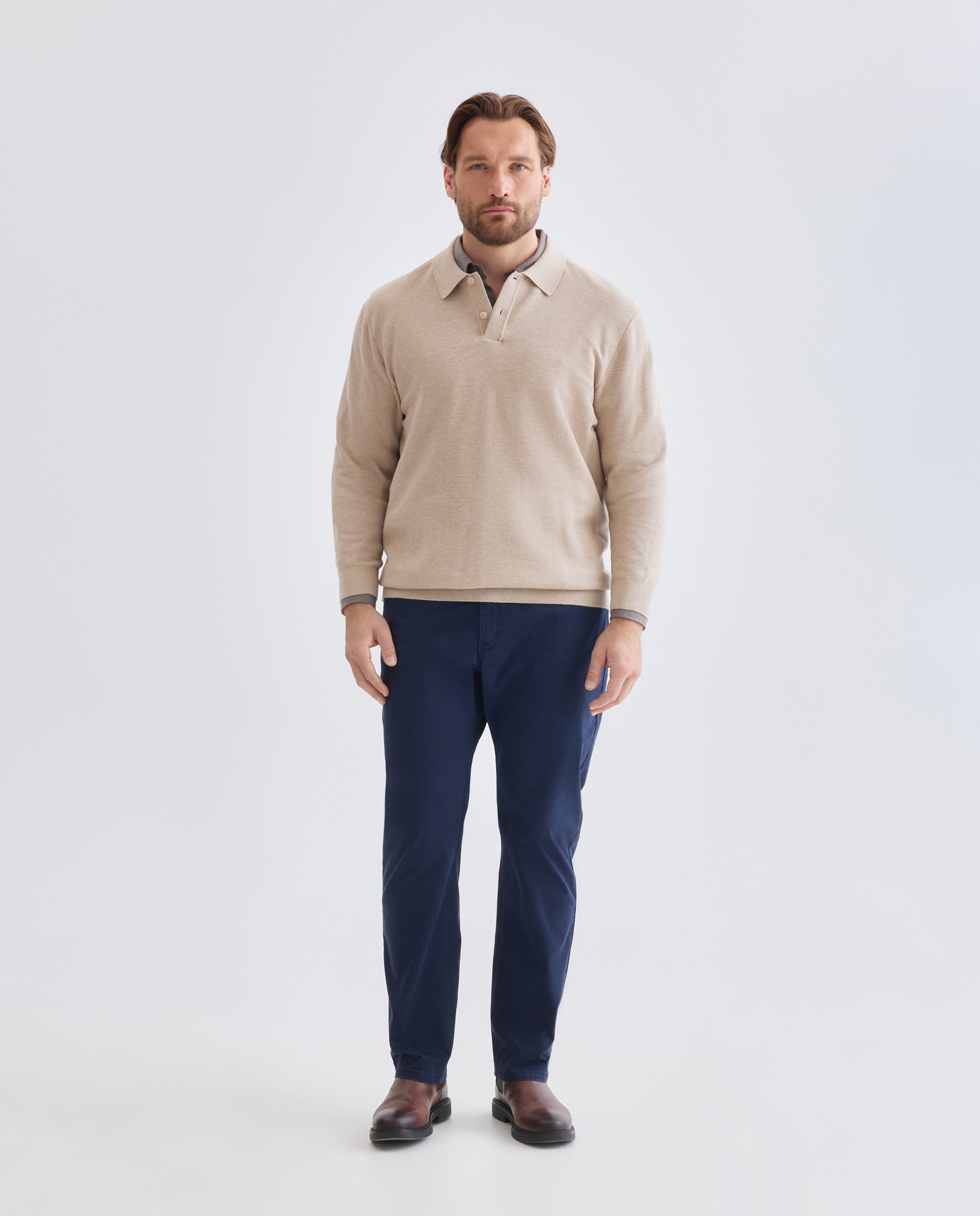 Camisola com Colarinho de Polo Tamanhos Grandes Bege-2