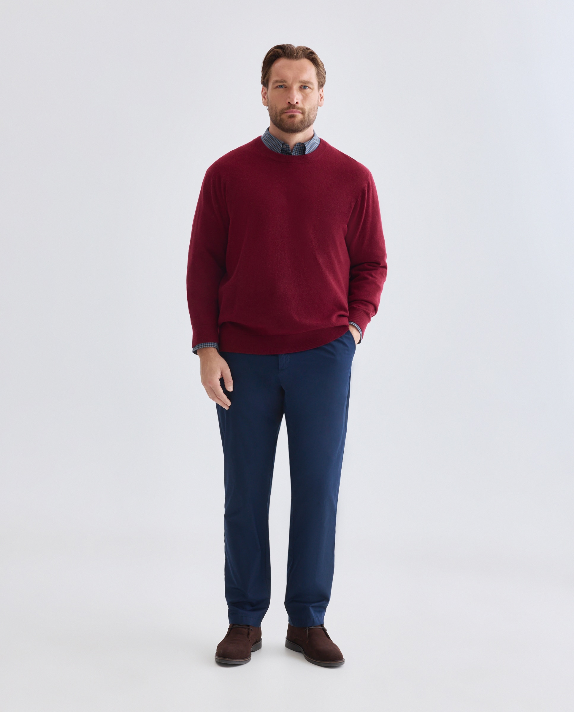 Jersey cuello redondo liso100% lambswool de hombre de tallas grandes - Dustin - Burdeos Burdeos-2