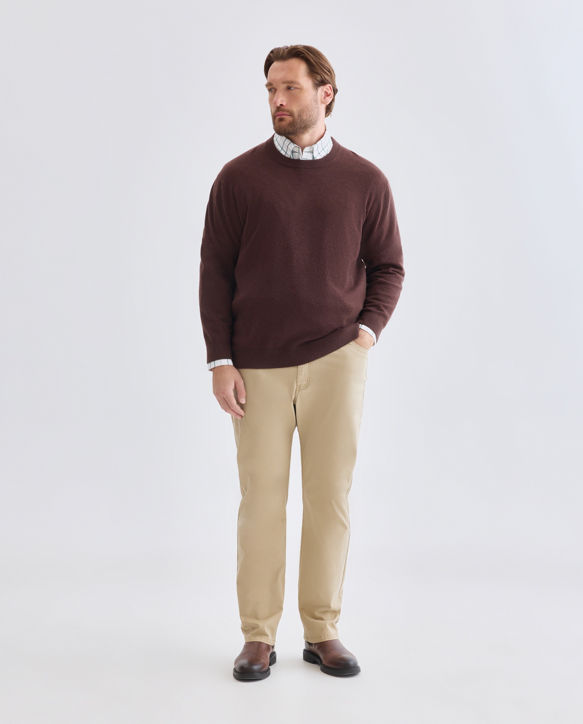 Jersey cuello redondo liso100% lambswool de hombre de tallas grandes - Dustin - Marrón Marrón-2