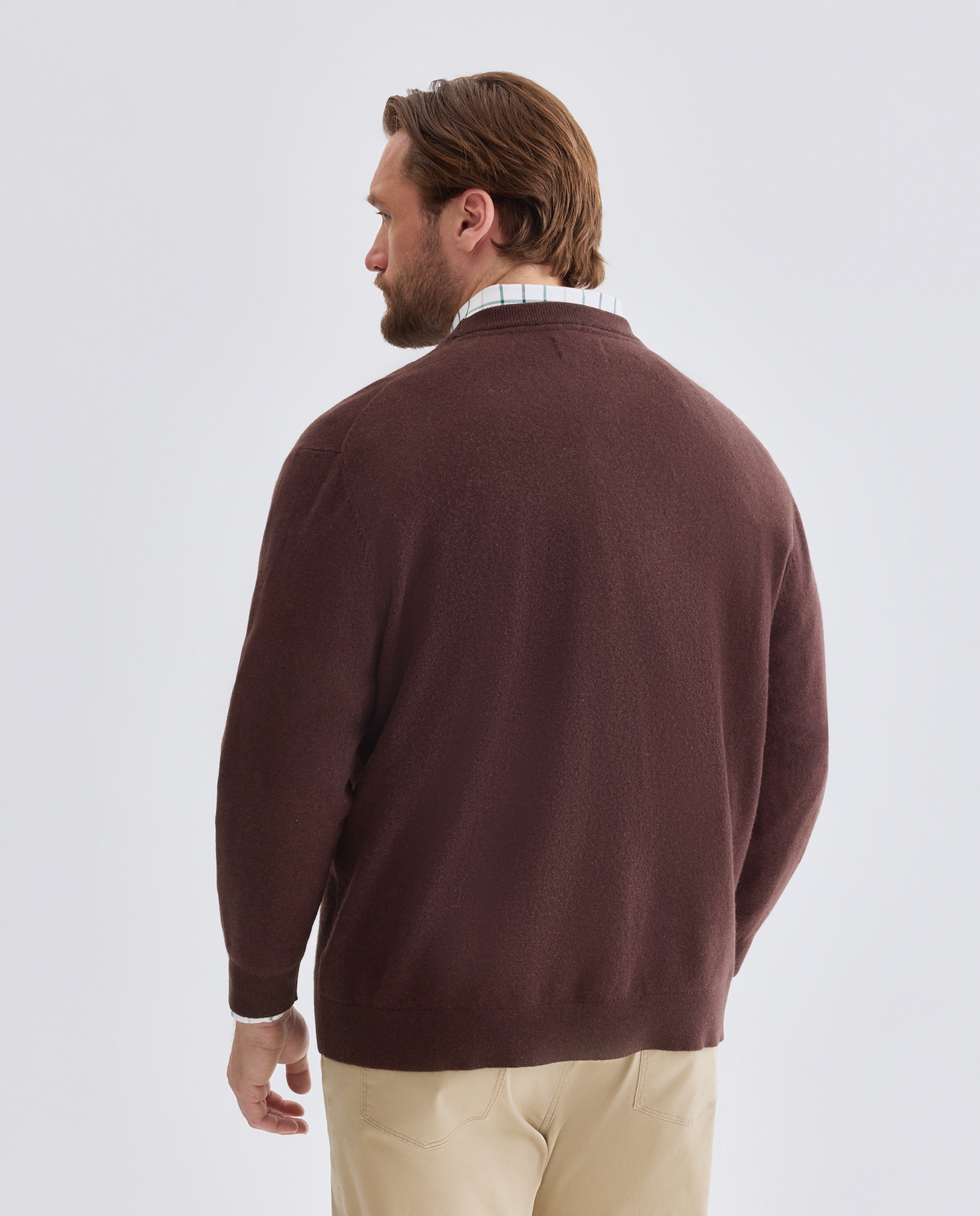 Jersey cuello redondo liso100% lambswool de hombre de tallas grandes - Dustin - Marrón Marrón-3