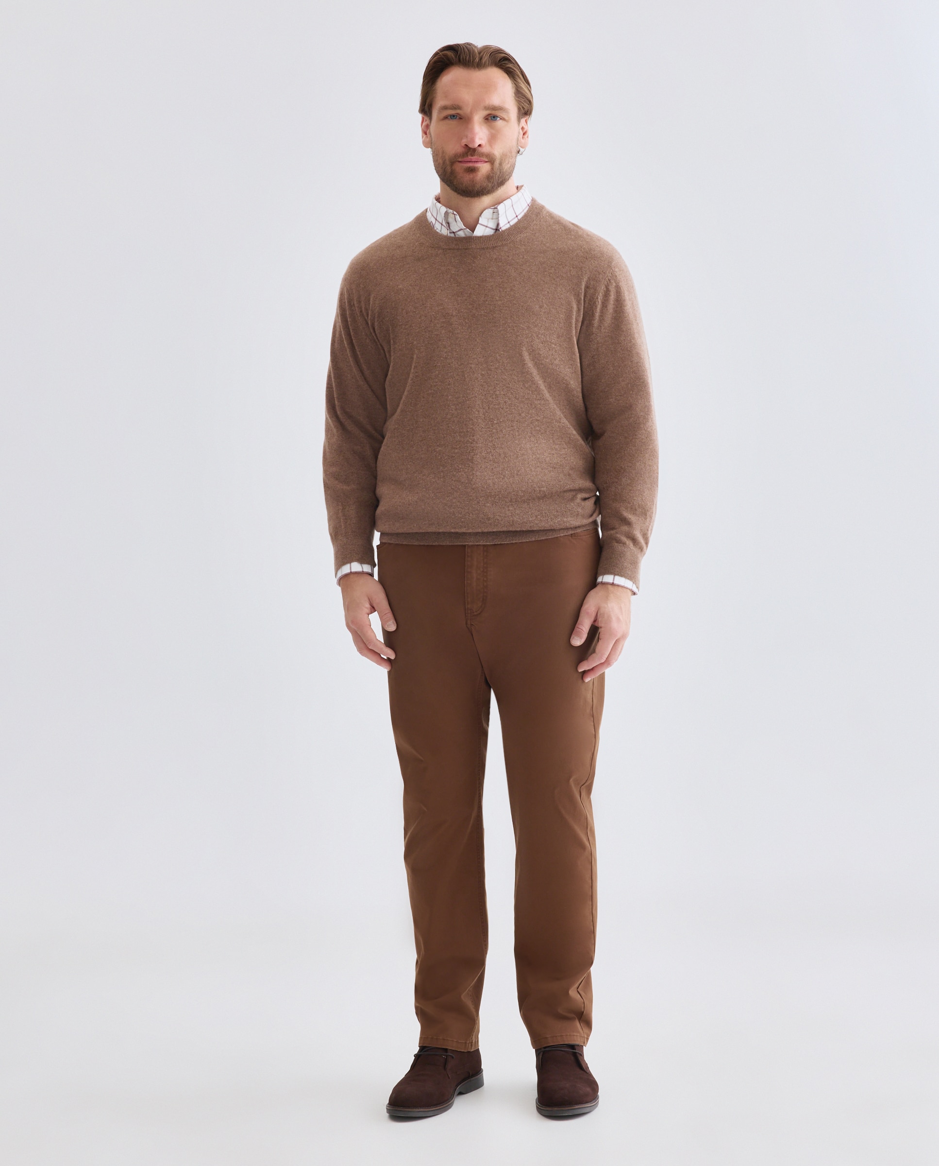 Jersey cuello redondo liso100% lambswool de hombre de tallas grandes - Dustin - Marrón claro Marrón claro-2