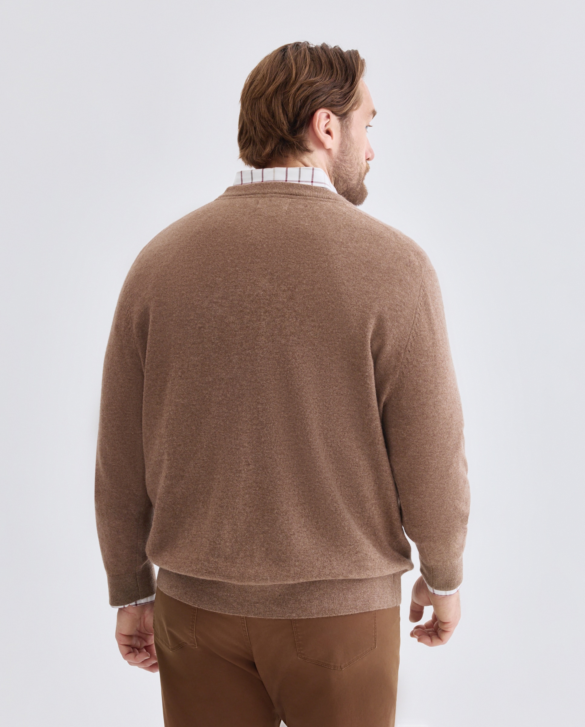 Jersey cuello redondo liso100% lambswool de hombre de tallas grandes - Dustin - Marrón claro Marrón claro-3