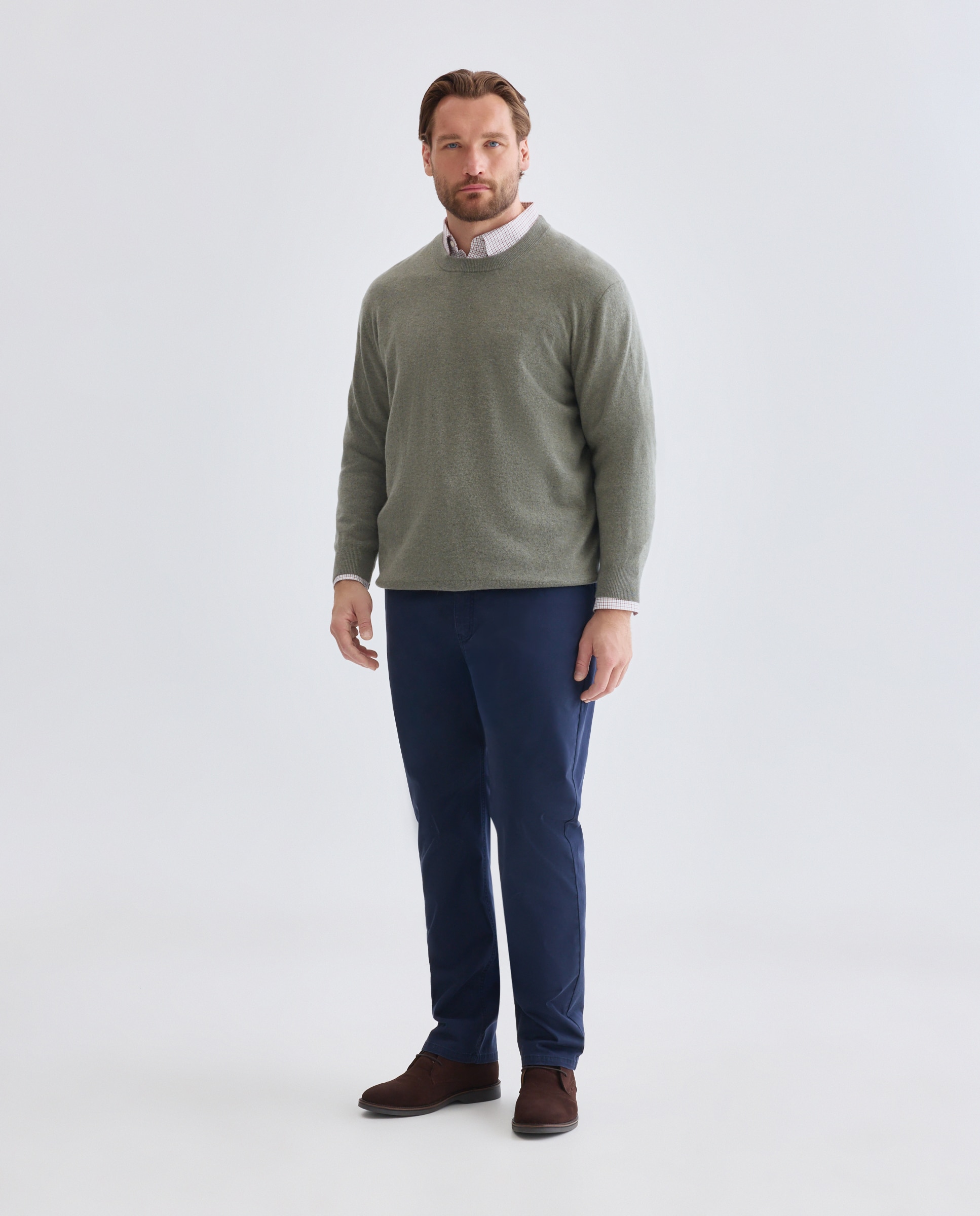 Jersey cuello redondo liso100% lambswool de hombre de tallas grandes - Dustin - Verde claro Verde claro-2