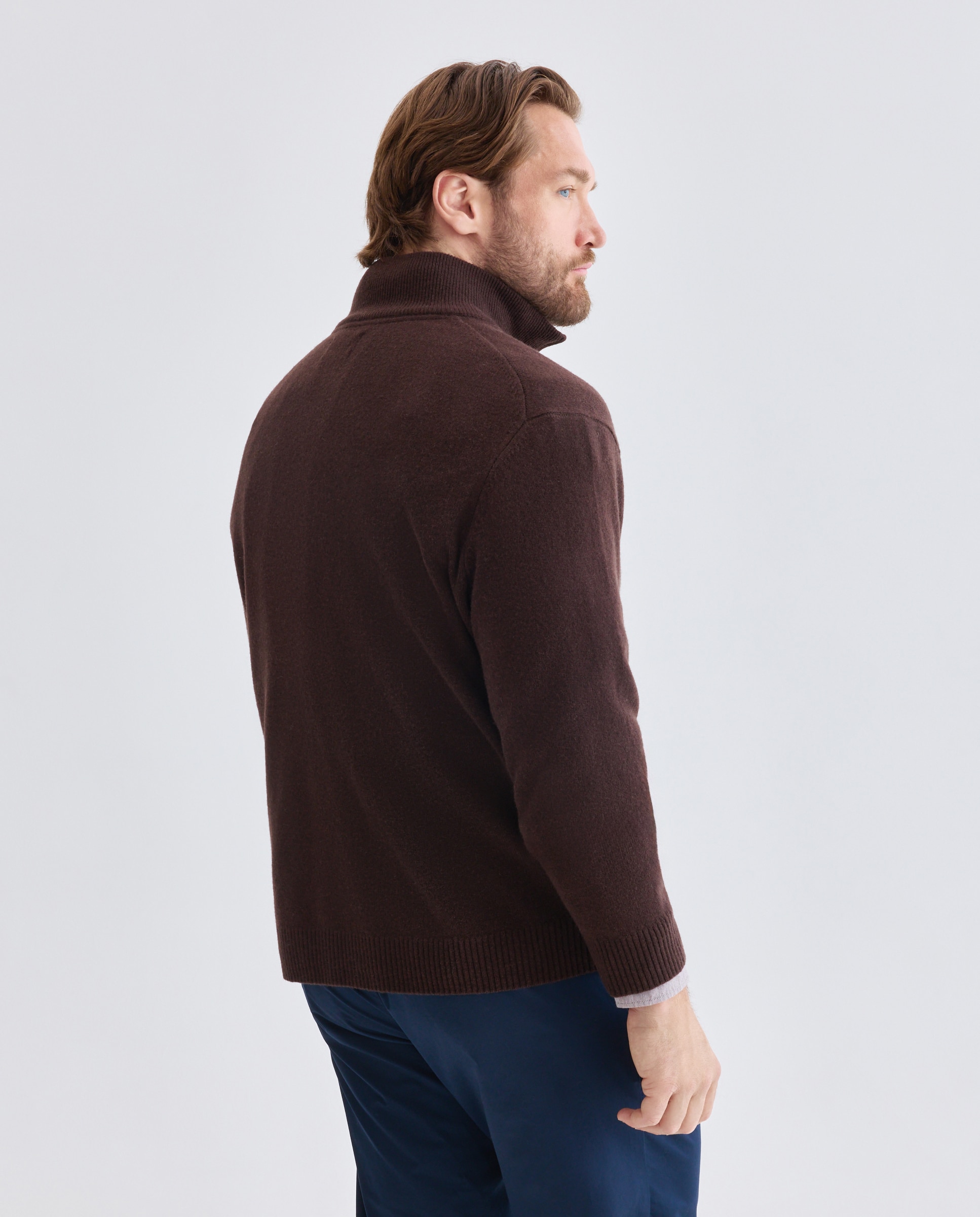 Jersey media cremallera liso100% lambswool de hombre de tallas grandes - Dustin - Marrón Marrón-3