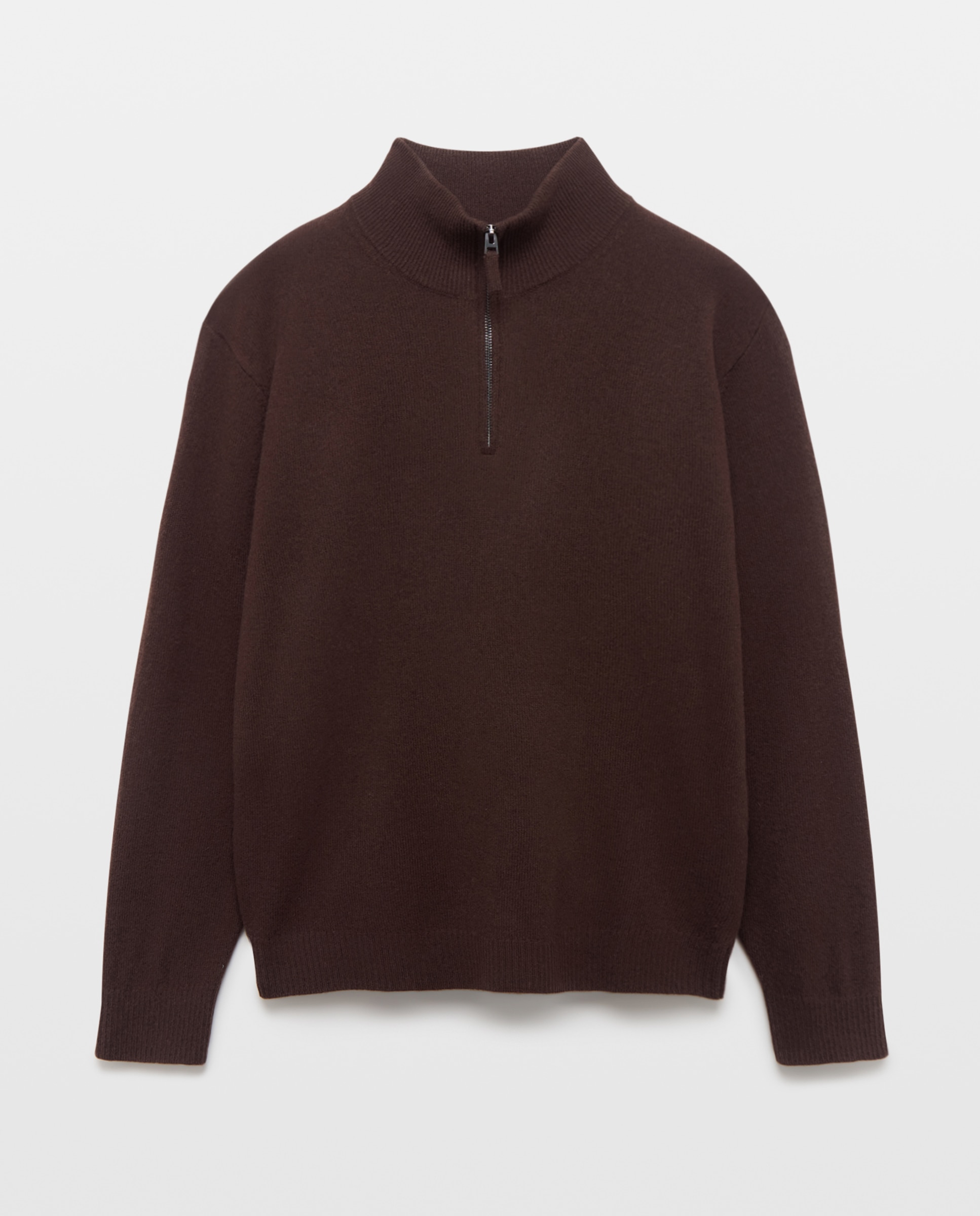 Jersey media cremallera liso100% lambswool de hombre de tallas grandes - Dustin - Marrón Marrón-5