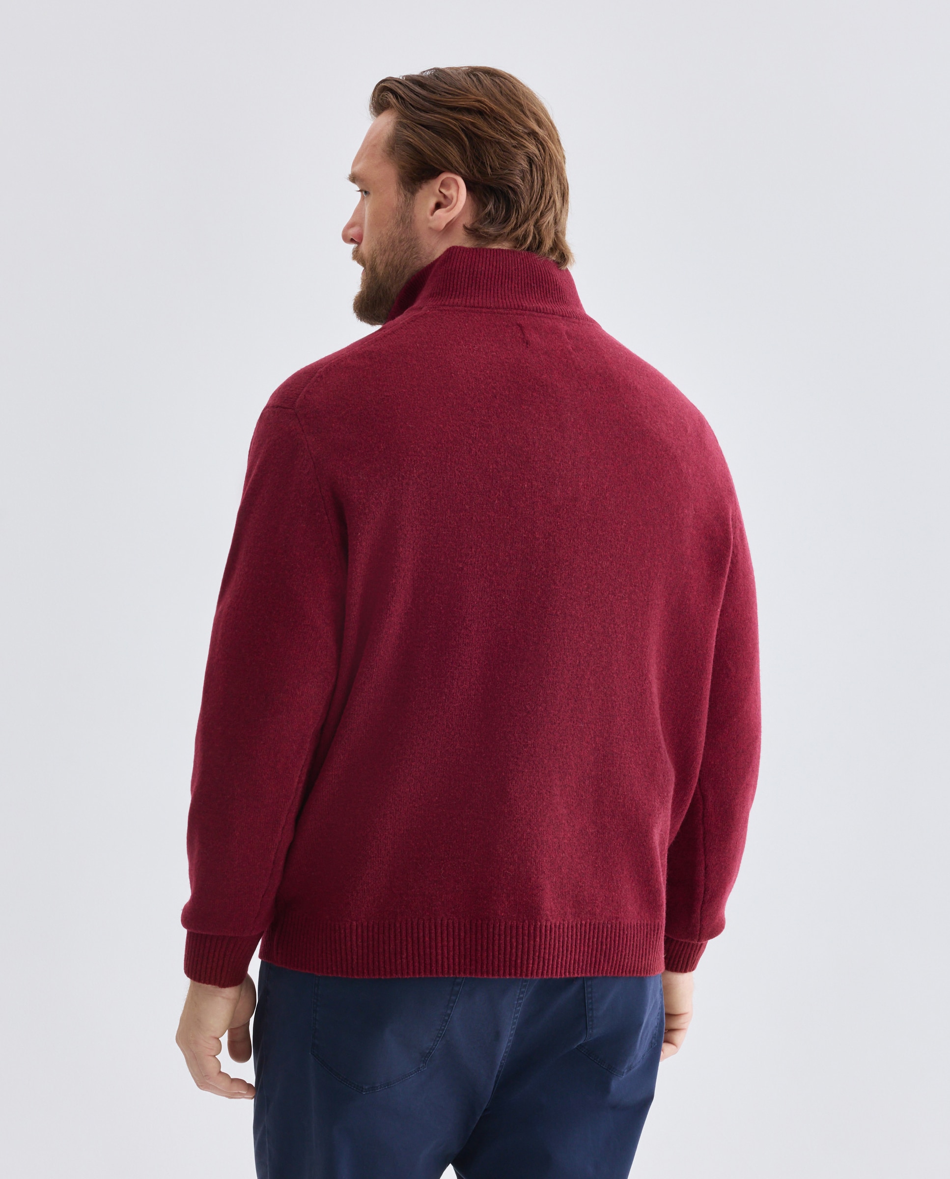 Jersey media cremallera liso100% lambswool de hombre de tallas grandes - Dustin - Burdeos Burdeos-3