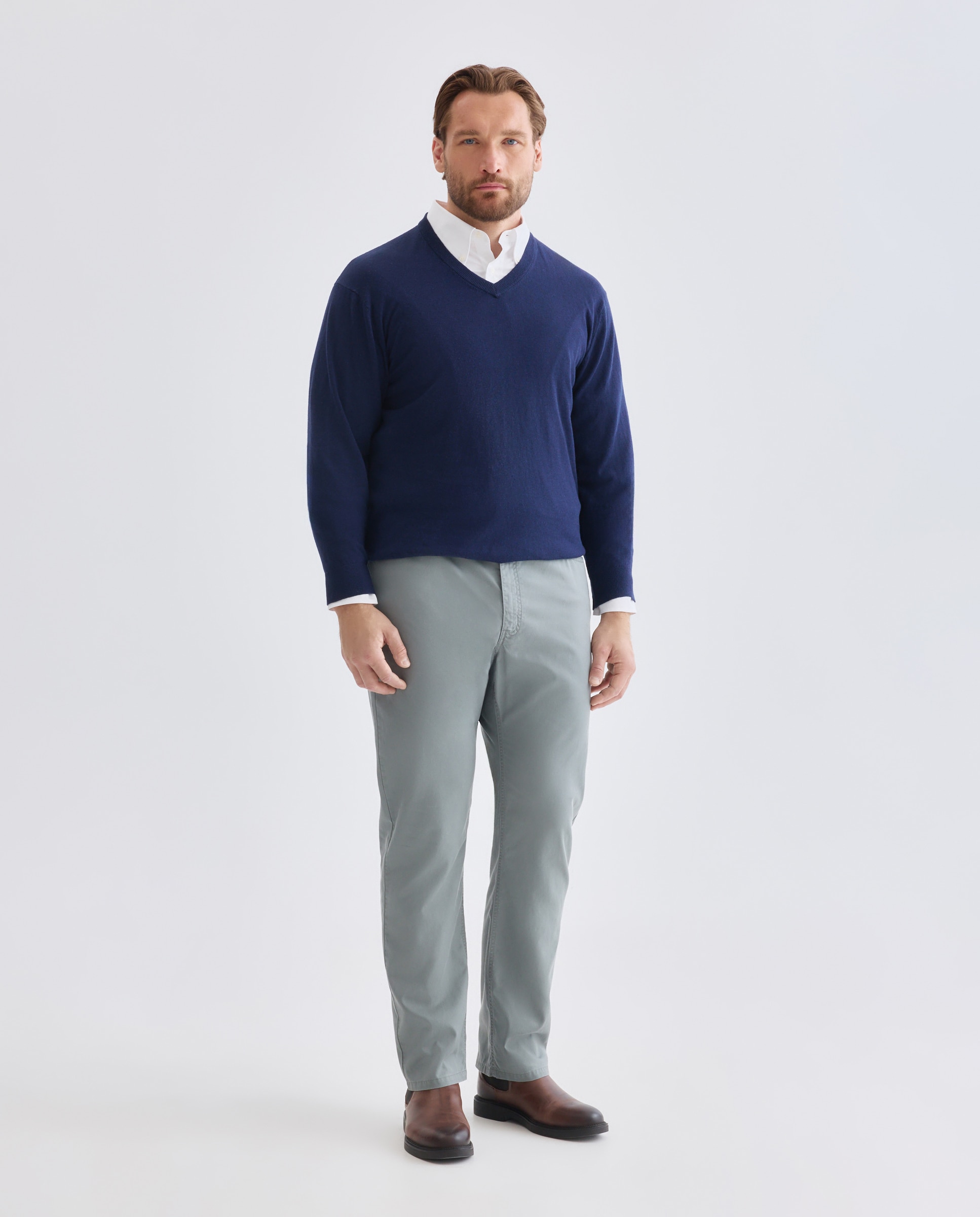 Jersey cuello pico liso algodón - Dustin - cashmere de hombre de tallas grandes - Azul marino Azul marino-2