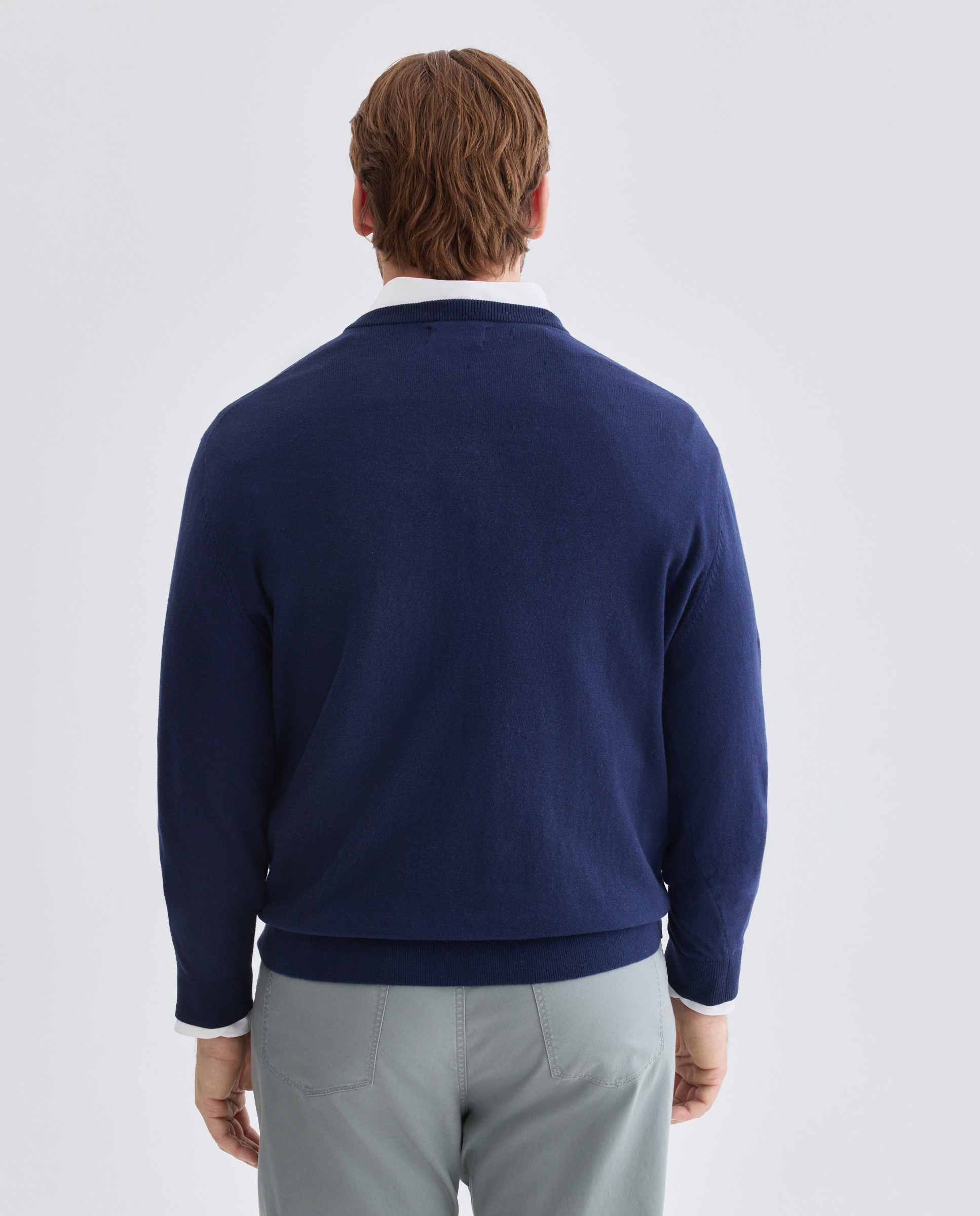 Jersey cuello pico liso algodón - Dustin - cashmere de hombre de tallas grandes - Azul marino Azul marino-3