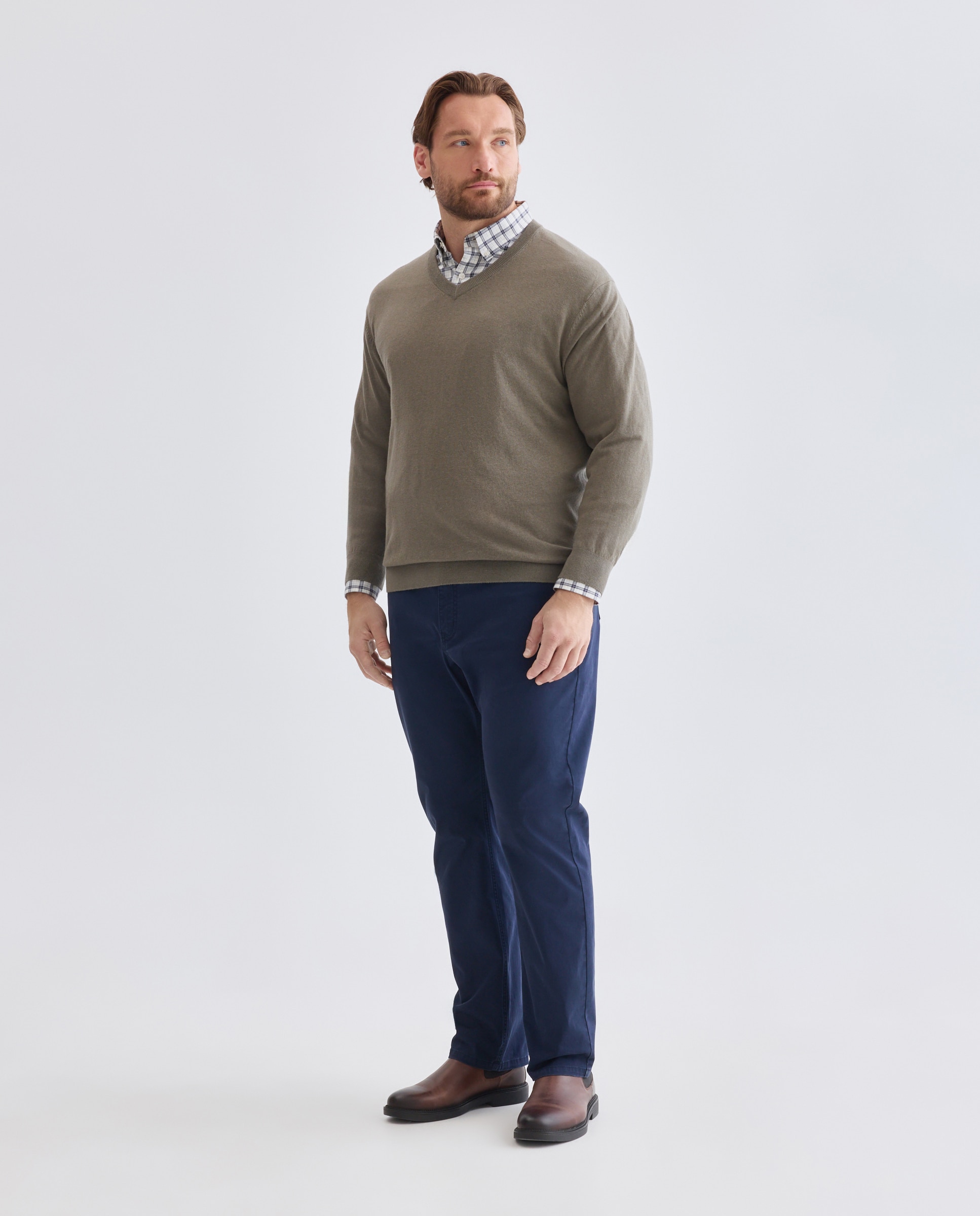 Jersey cuello pico liso algodón - Dustin - cashmere de hombre de tallas grandes - Verde Verde-2