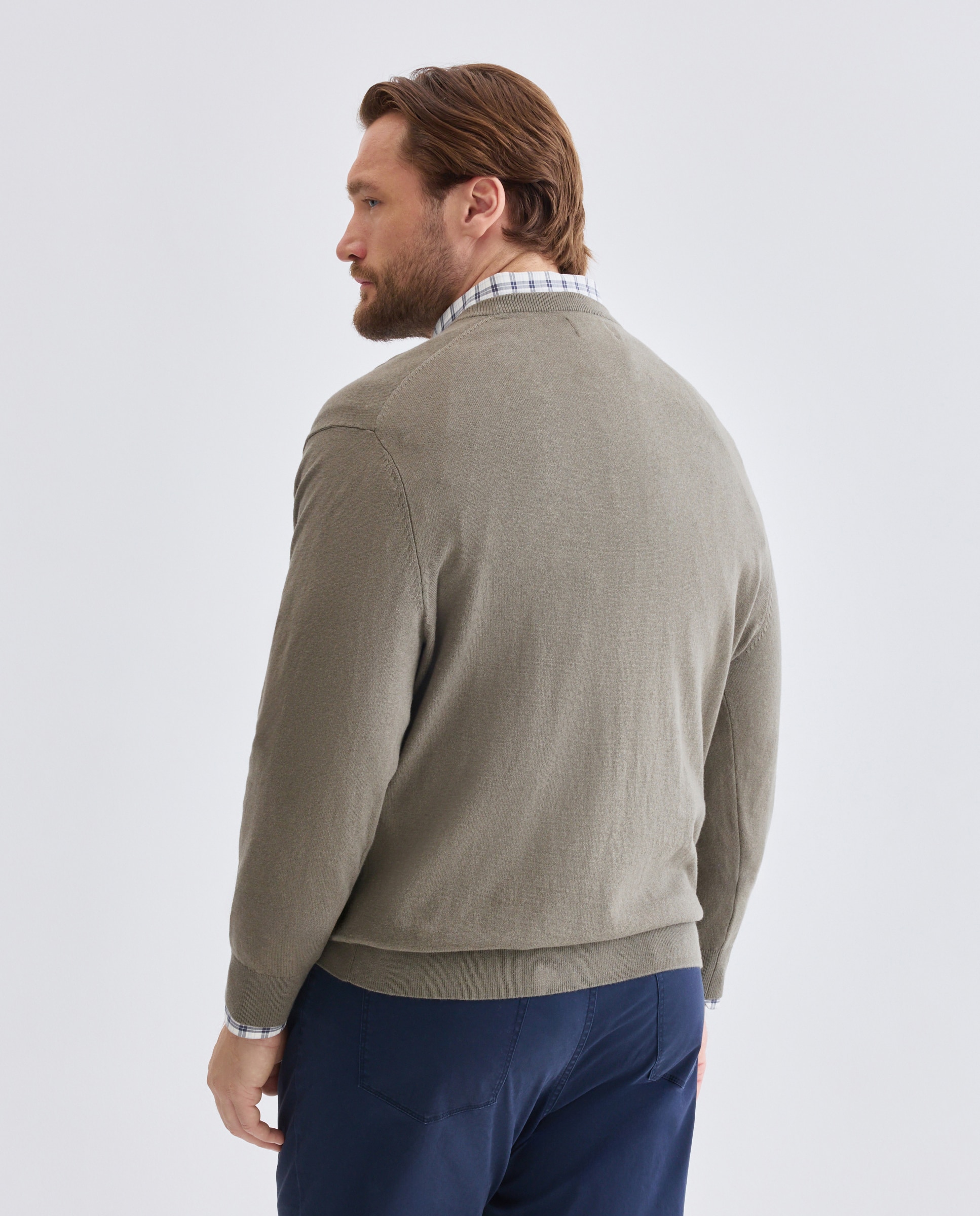 Jersey cuello pico liso algodón - Dustin - cashmere de hombre de tallas grandes - Verde Verde-3